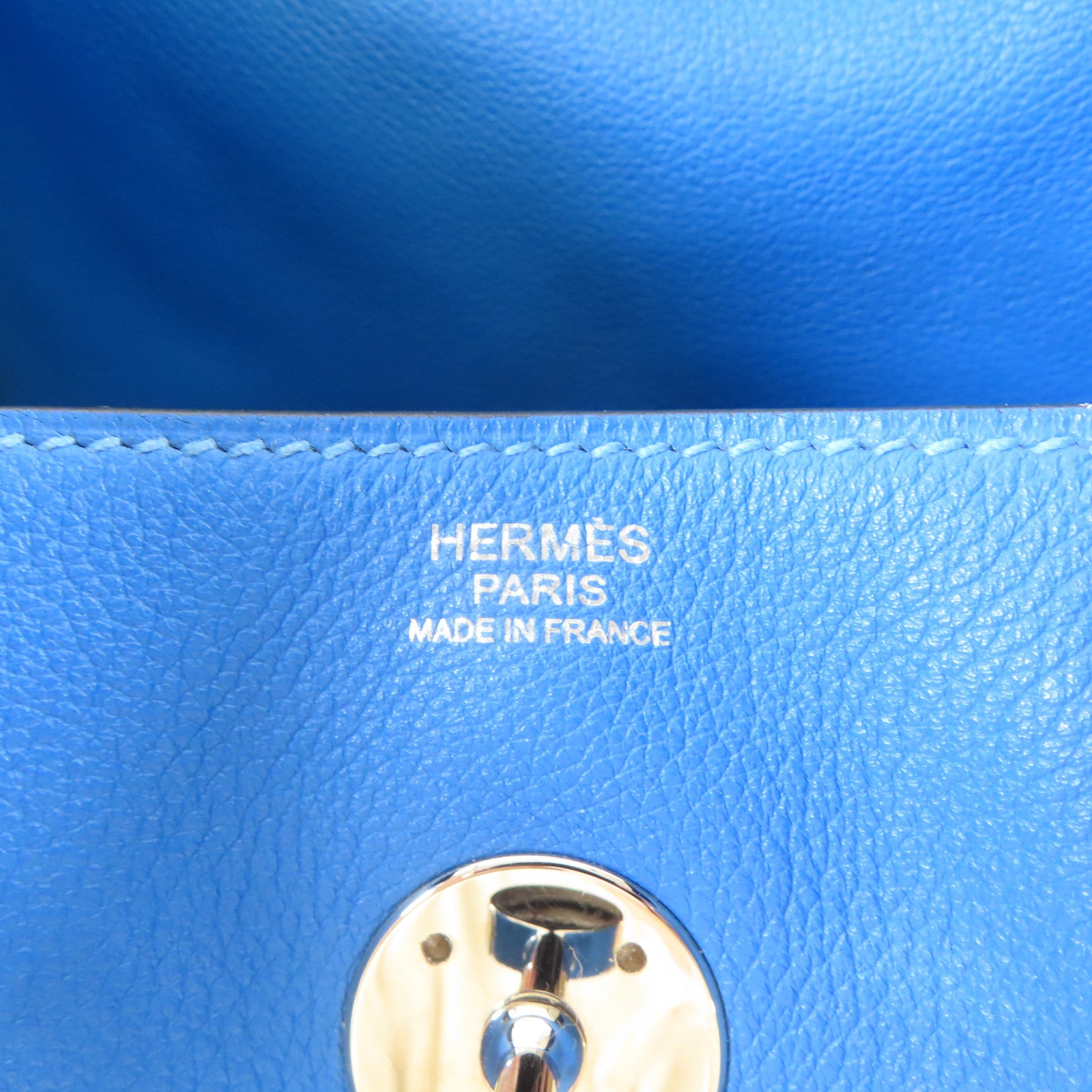 HERMES 【激減優惠】Evercolor皮革Lindy 30銀扣手挽肩背兩用袋Bleu Hydra藍色