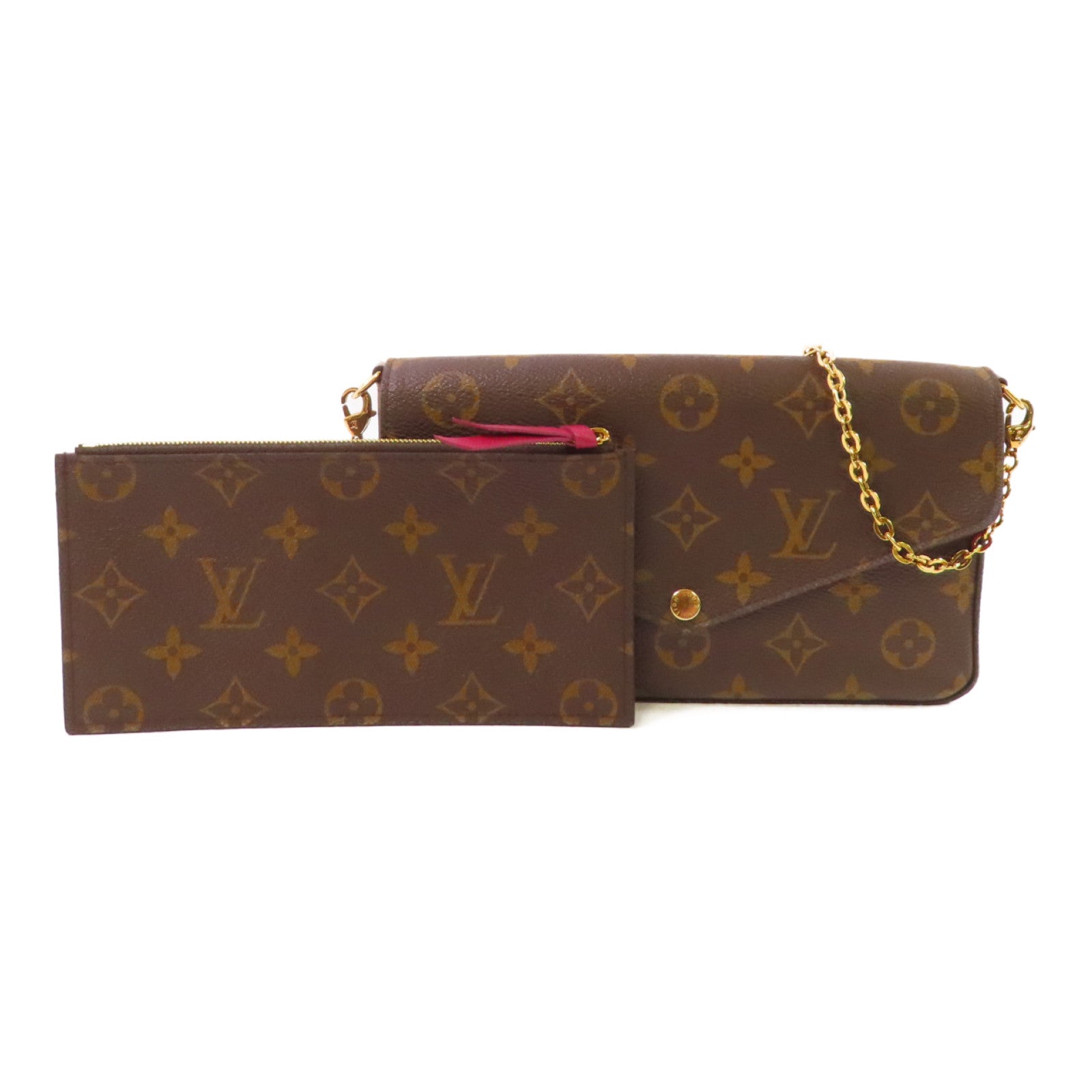 LOUIS VUITTON Monogram Pochette Felicie Shoulder Bag金扣鏈帶肩背袋啡色