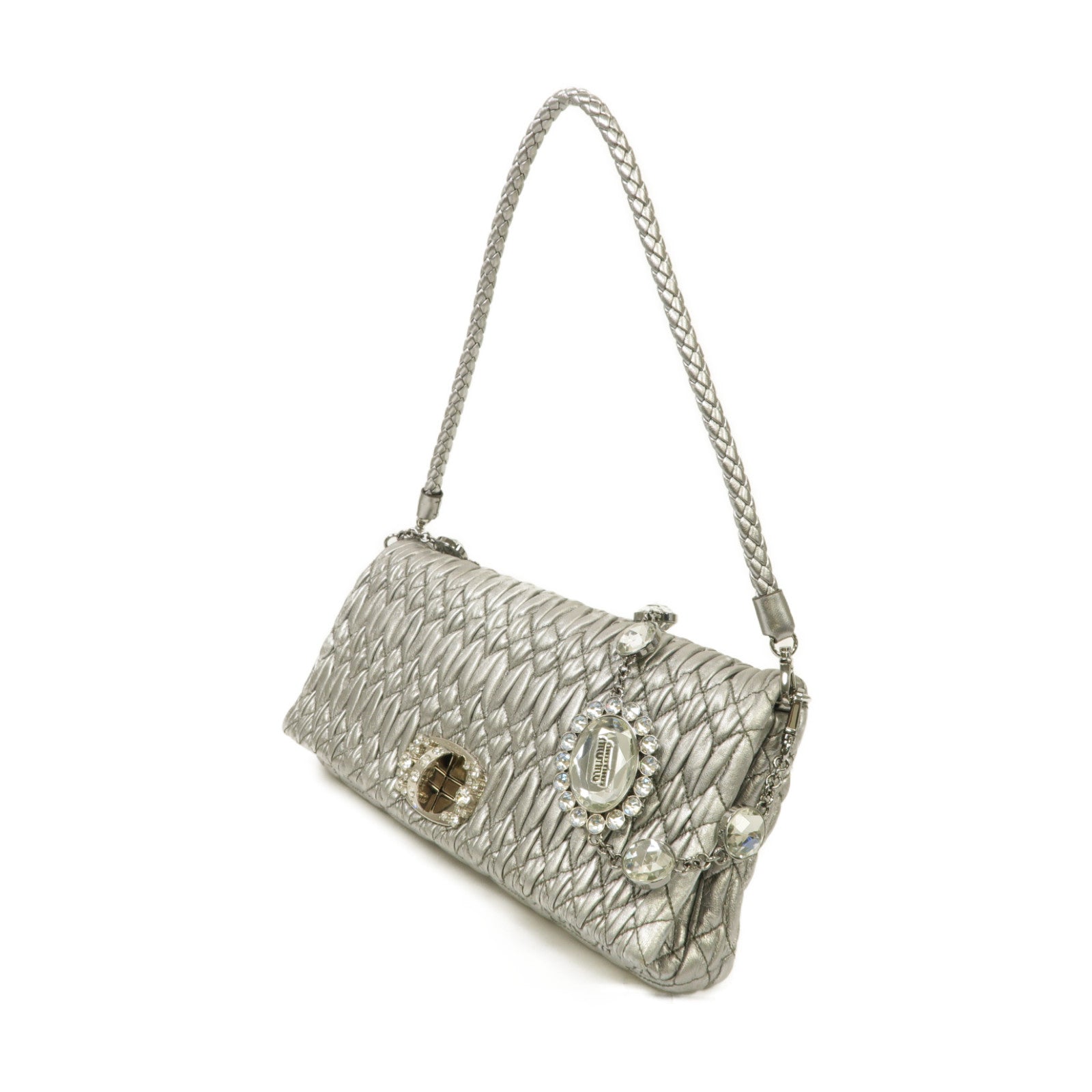 Miu Miu 【激減優惠】牛皮皮革Shoulder Bag銀扣肩背袋銀色