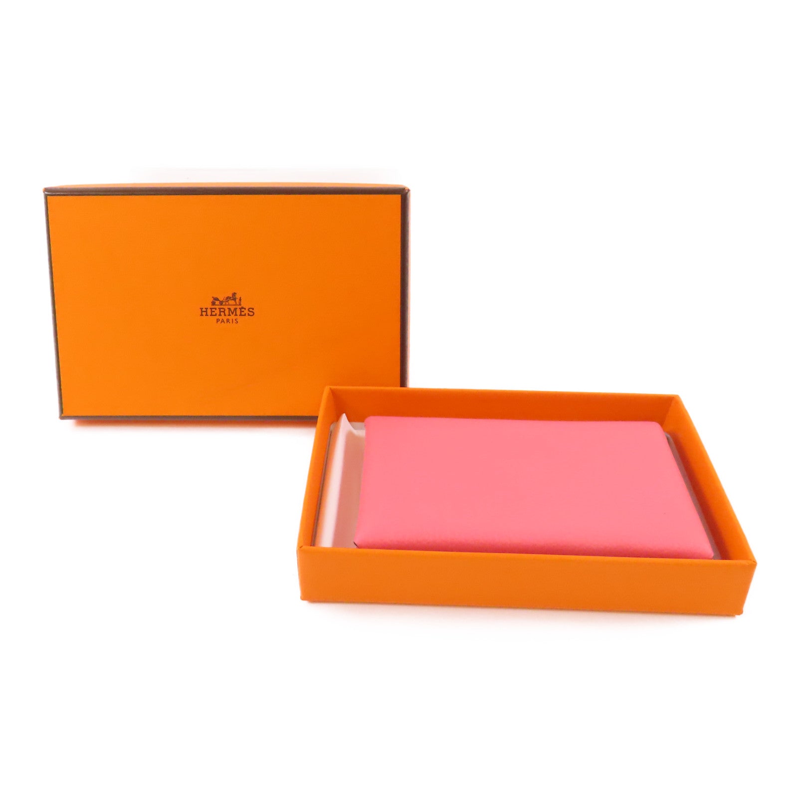 HERMES Evercolor皮革Calvi銀扣卡片套Rose Azalee