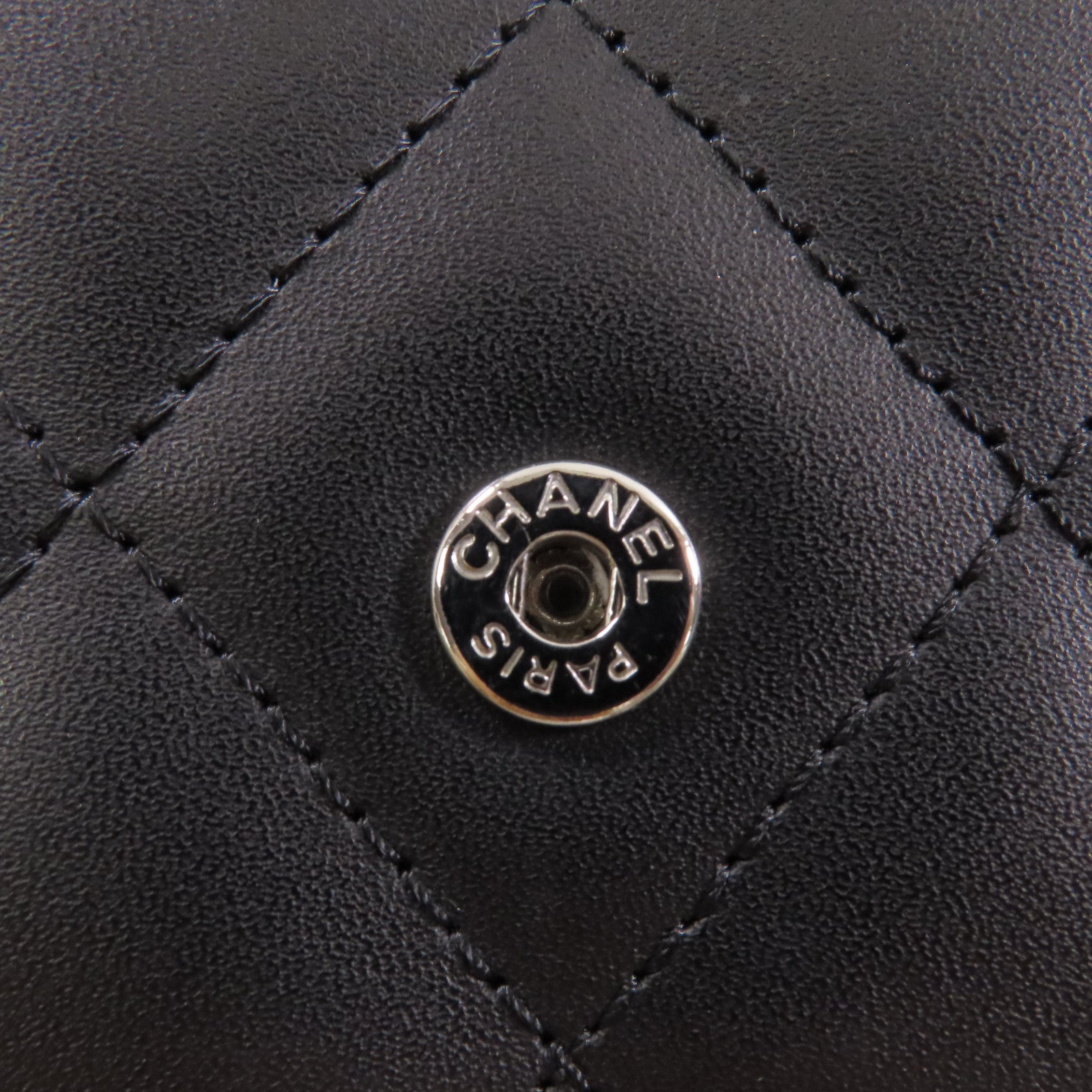 CHANEL 菱格牛皮皮革Cambon Wallet銀扣長錢包黑色