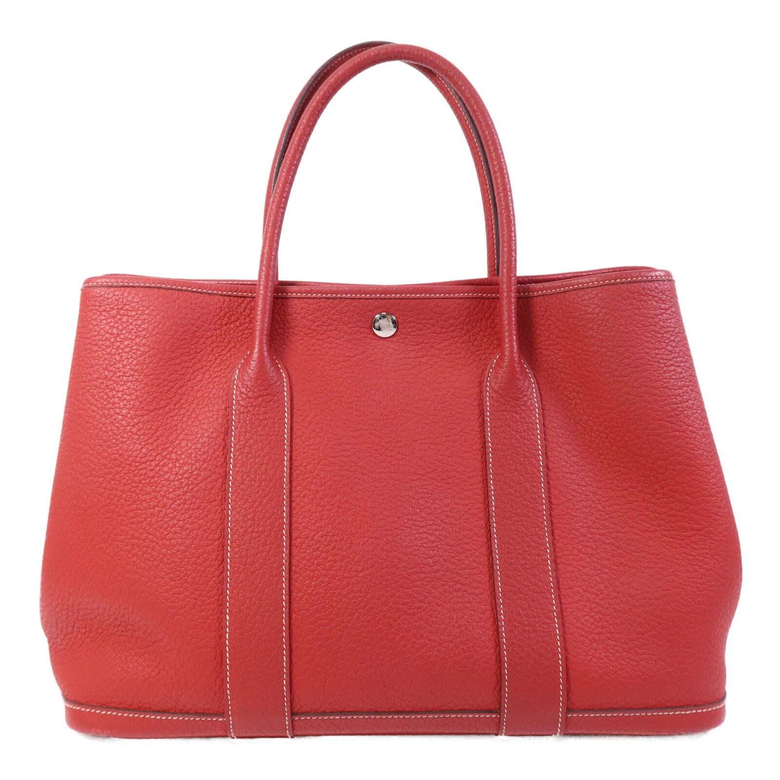HERMES Clemence皮革Graden Party PM銀扣手挽袋Rouge Tomate