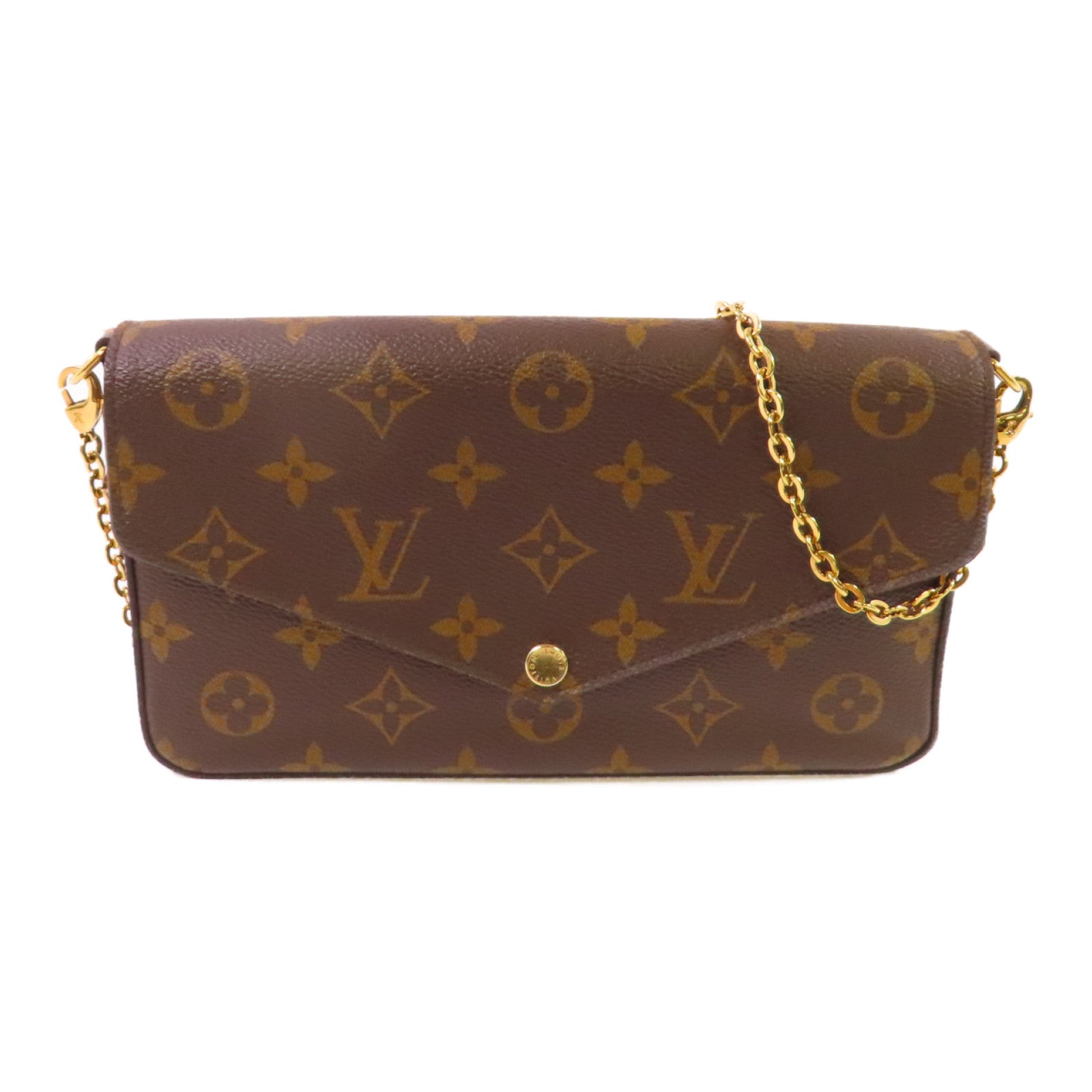 LOUIS VUITTON Monogram Pochette Felicie Shoulder Bag金扣鏈帶肩背袋啡色