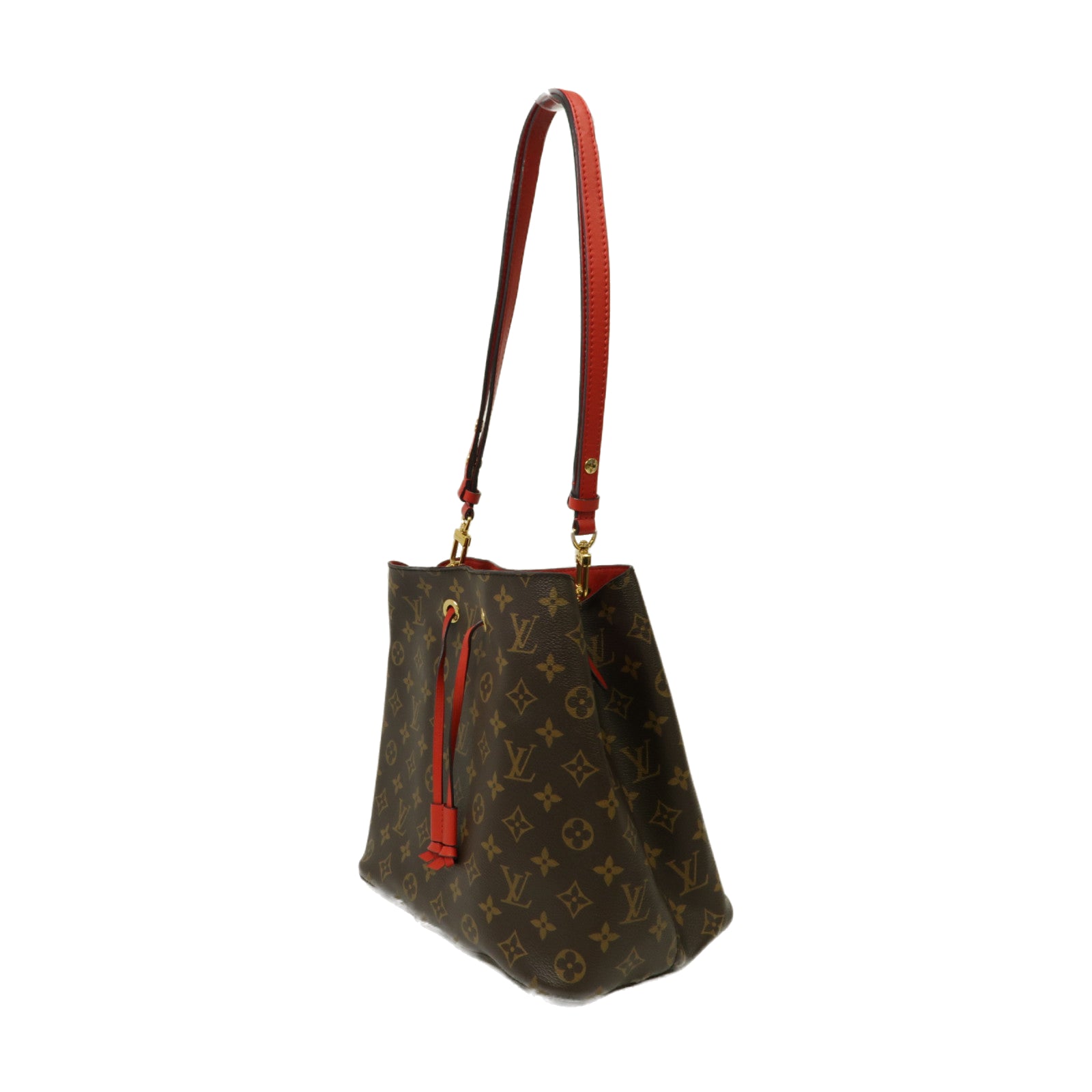 LOUIS VUITTON Monogram NeoNoe MM金扣肩背袋啡色/紅色