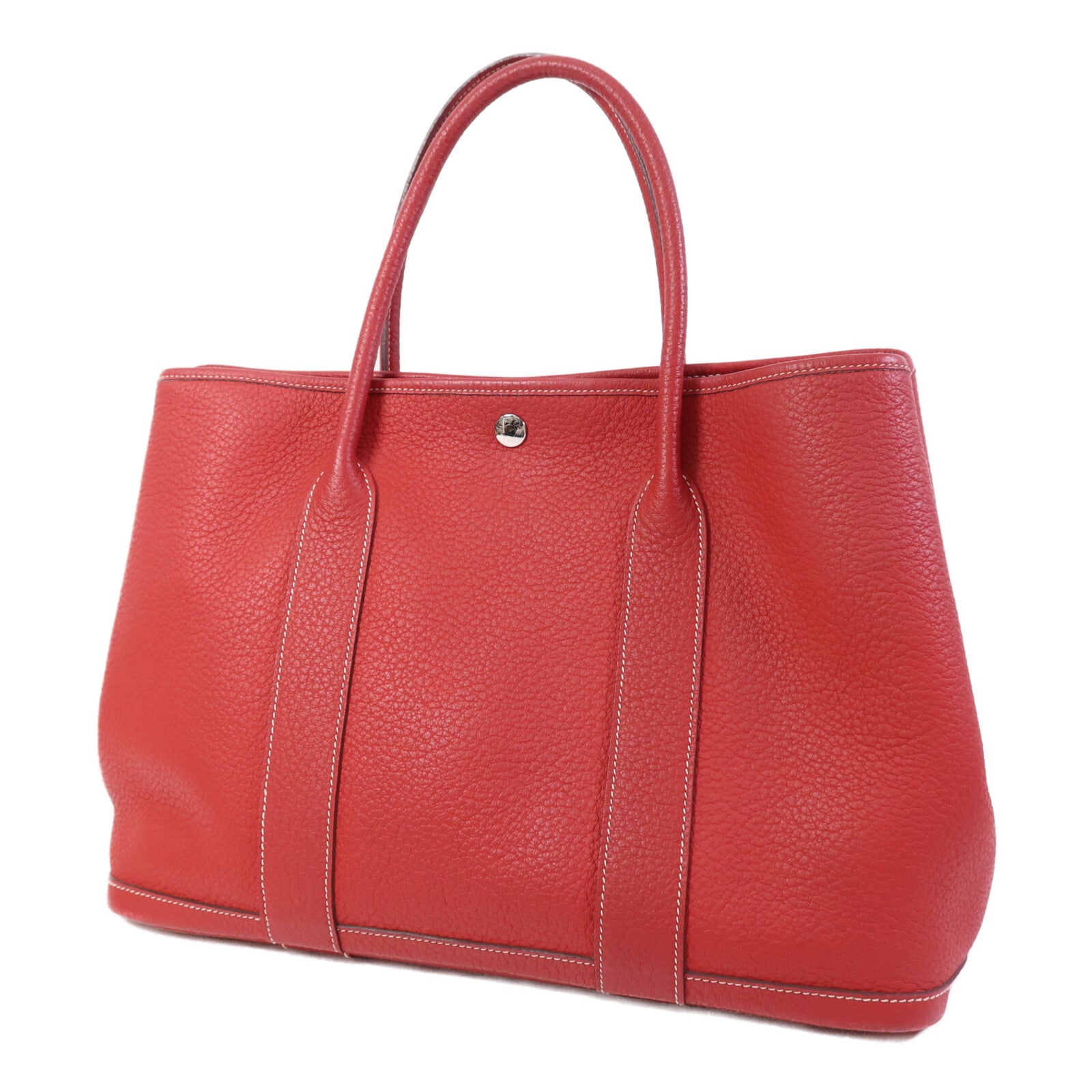 HERMES Clemence皮革Graden Party PM銀扣手挽袋Rouge Tomate