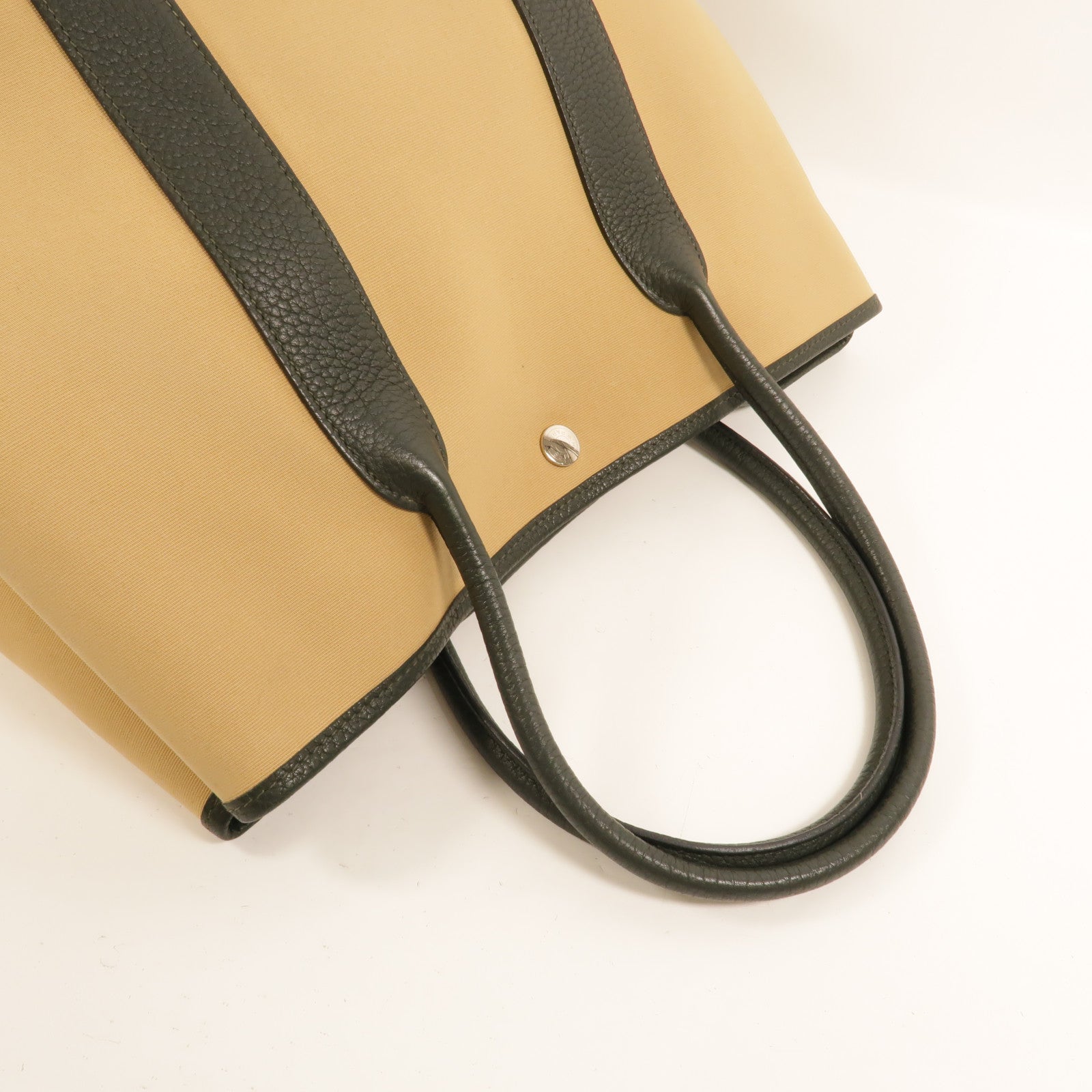 HERMES Toile/Negonda皮革Garden Party PM手挽袋Trench/Vert Fonce