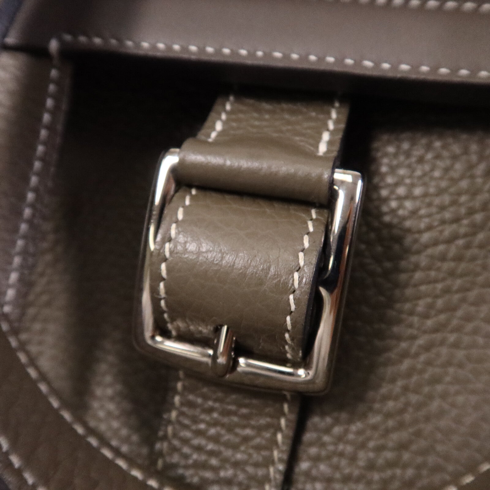 HERMES Swift/Clemence皮革Halzan 31銀扣手挽肩背兩用袋Etain