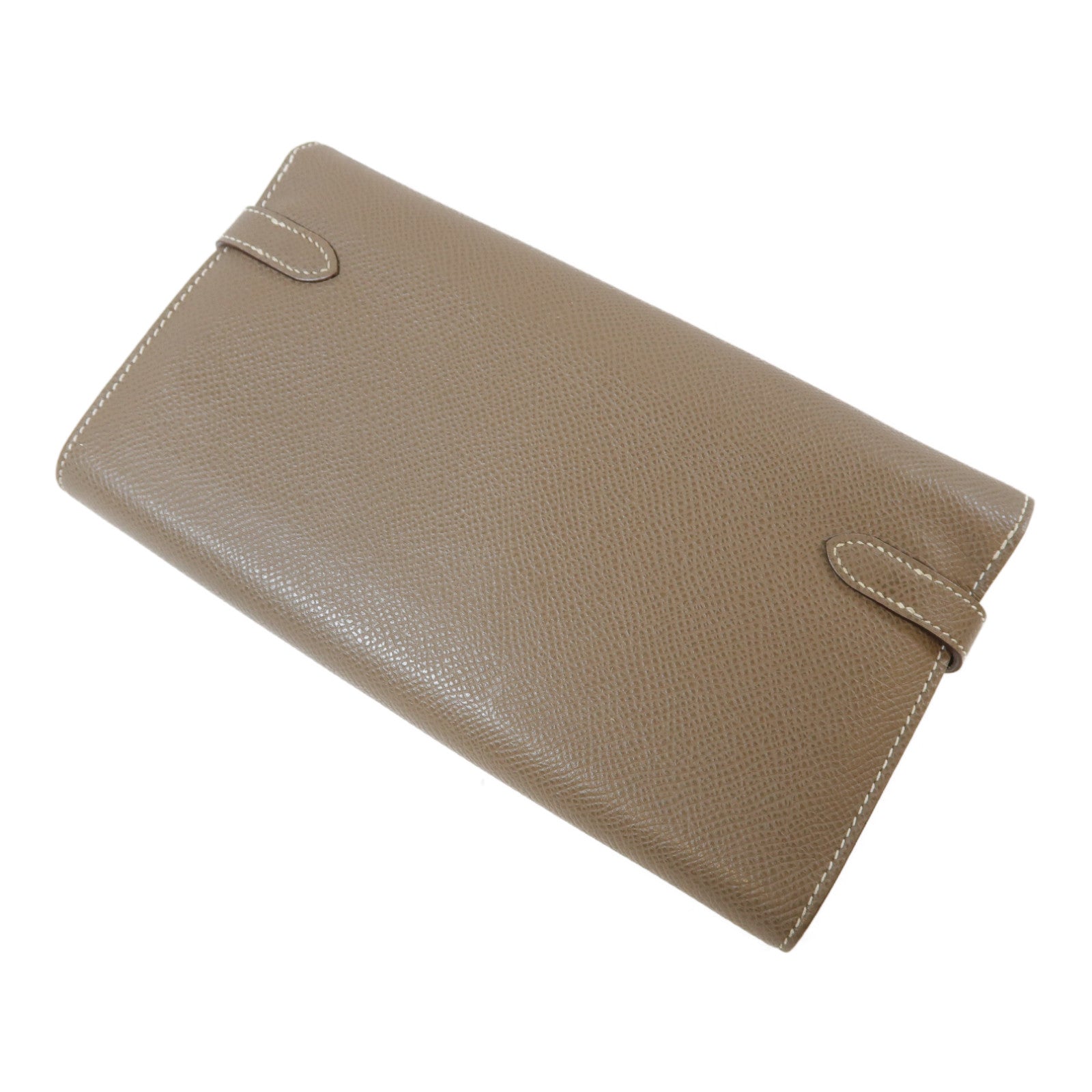 HERMES Epsom皮革Kelly Wallet銀扣長錢包Etoupe大象灰
