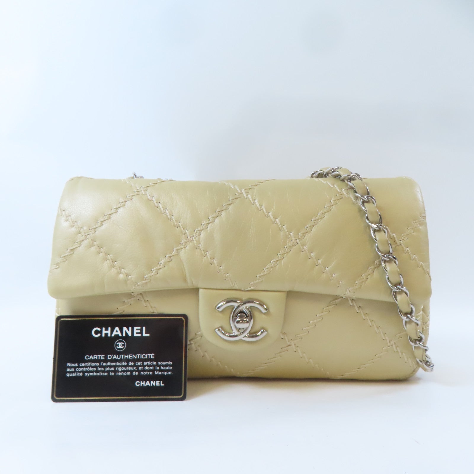 CHANEL 菱格羊皮皮革Chain Shoulder Bag銀扣鏈帶肩背袋金色