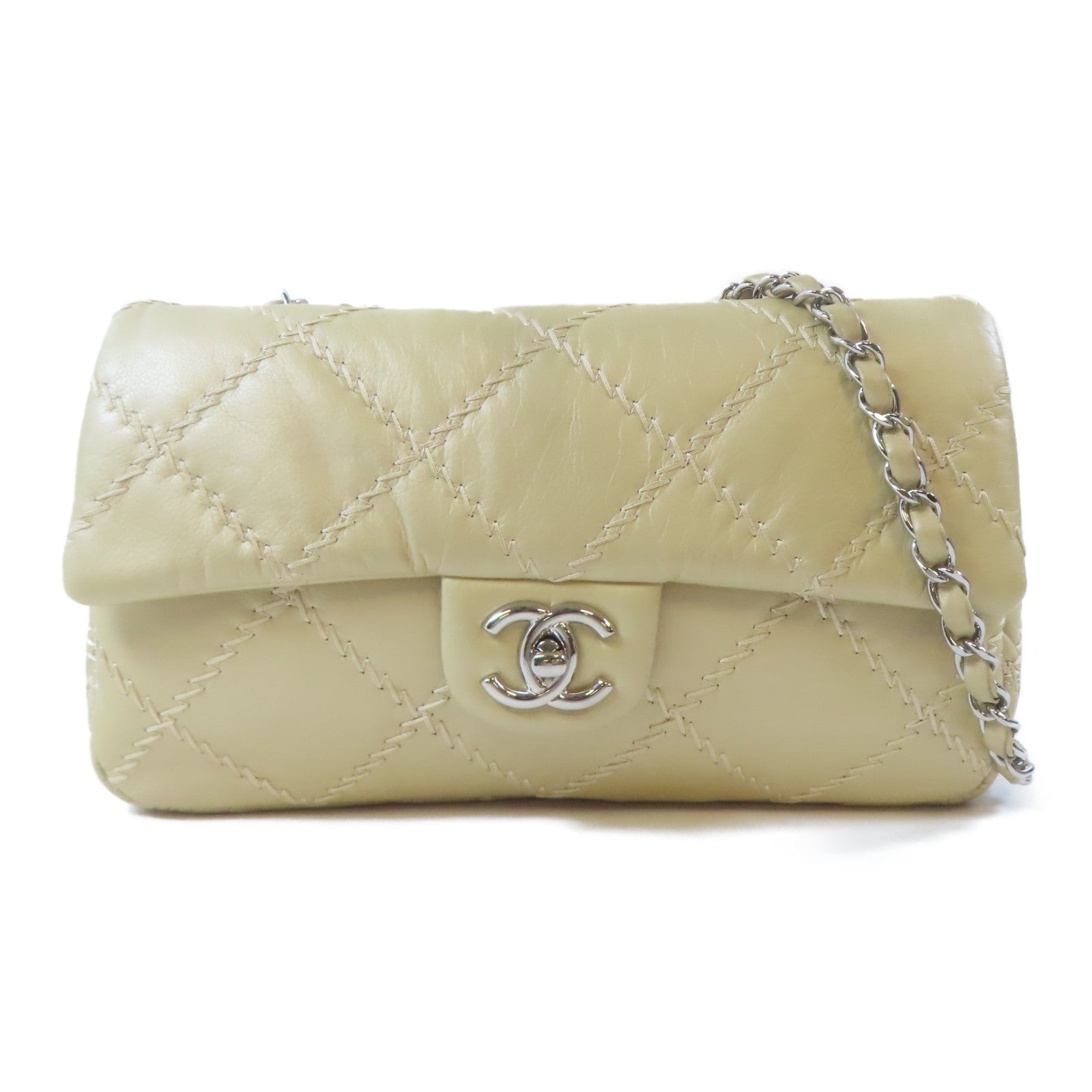 CHANEL 菱格羊皮皮革Chain Shoulder Bag銀扣鏈帶肩背袋金色