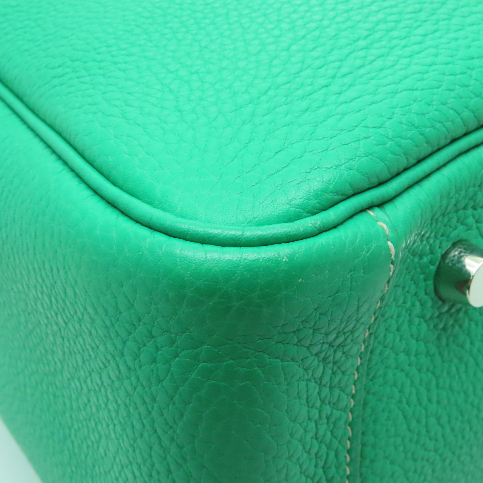 HERMES 【激減優惠】Clemence皮革Lindy 34銀扣手挽肩背兩用袋Menthe/Gris Tourterelle綠色