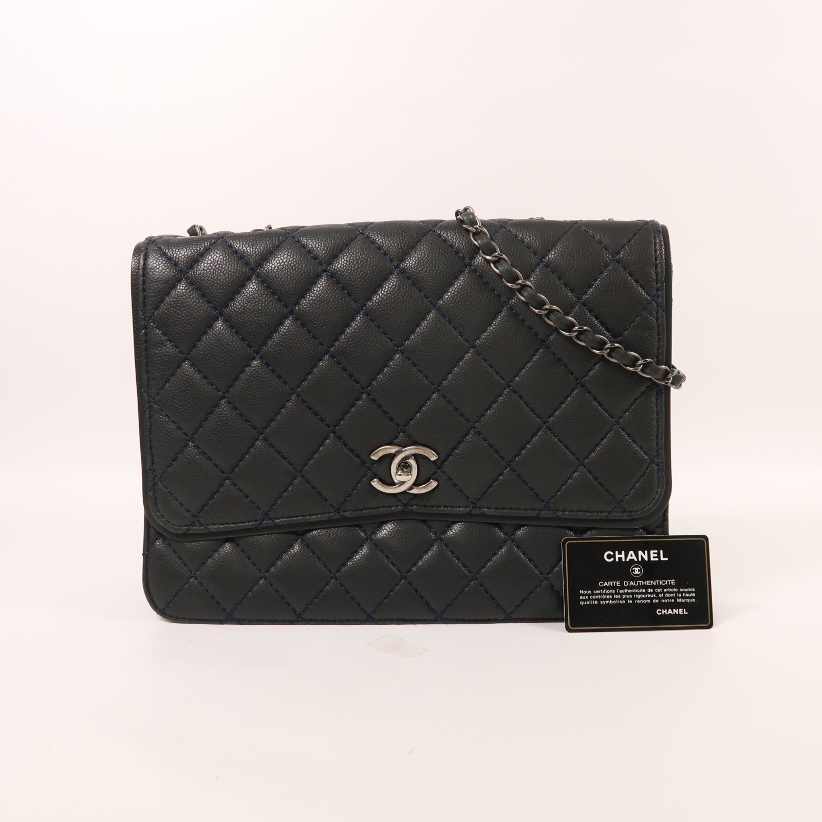 CHANEL 牛皮皮革Chain Shoulder銀扣鏈帶肩背袋