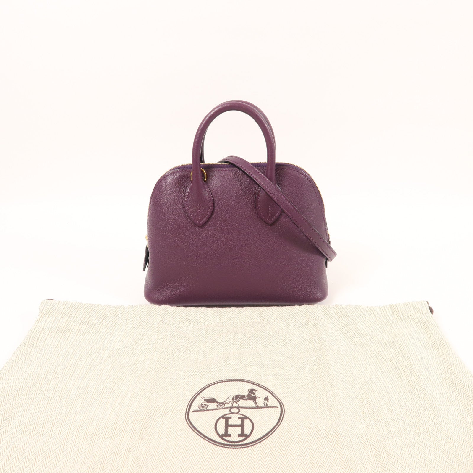 HERMES GHW Mini Bolide 2 Way Shoulder Bag Evercolor Leather Cassis/Rouge Grenat