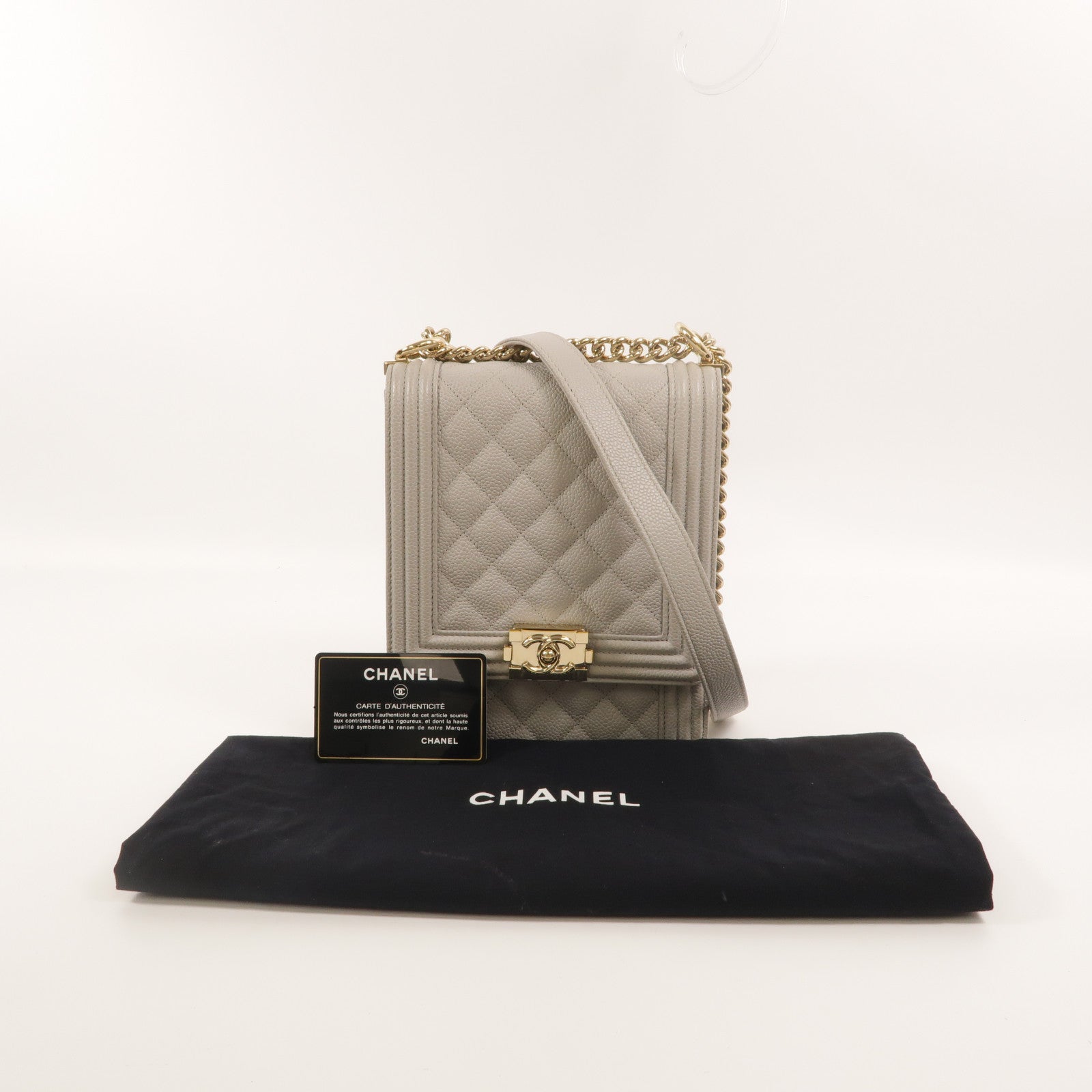 CHANEL 牛皮皮革North South Boy鏈帶肩背袋