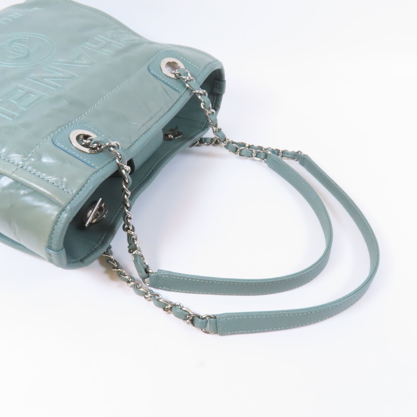 CHANEL 【激減優惠】牛皮皮革Tote Bag銀扣鏈帶手挽袋綠色
