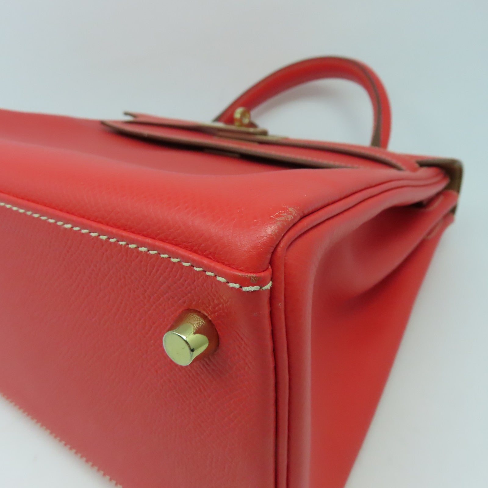 HERMES 【清倉大減價】Epsom皮革Kelly 28金扣手挽肩背兩用袋桃紅色