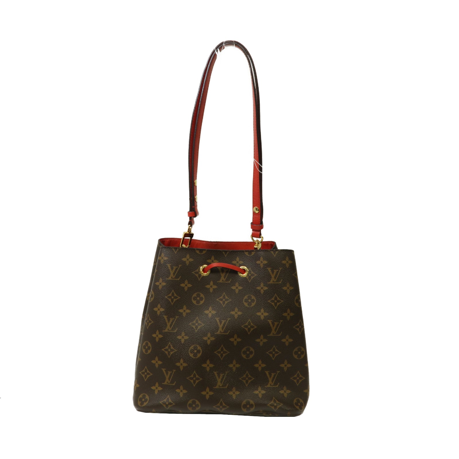 LOUIS VUITTON Monogram NeoNoe MM金扣肩背袋啡色/紅色