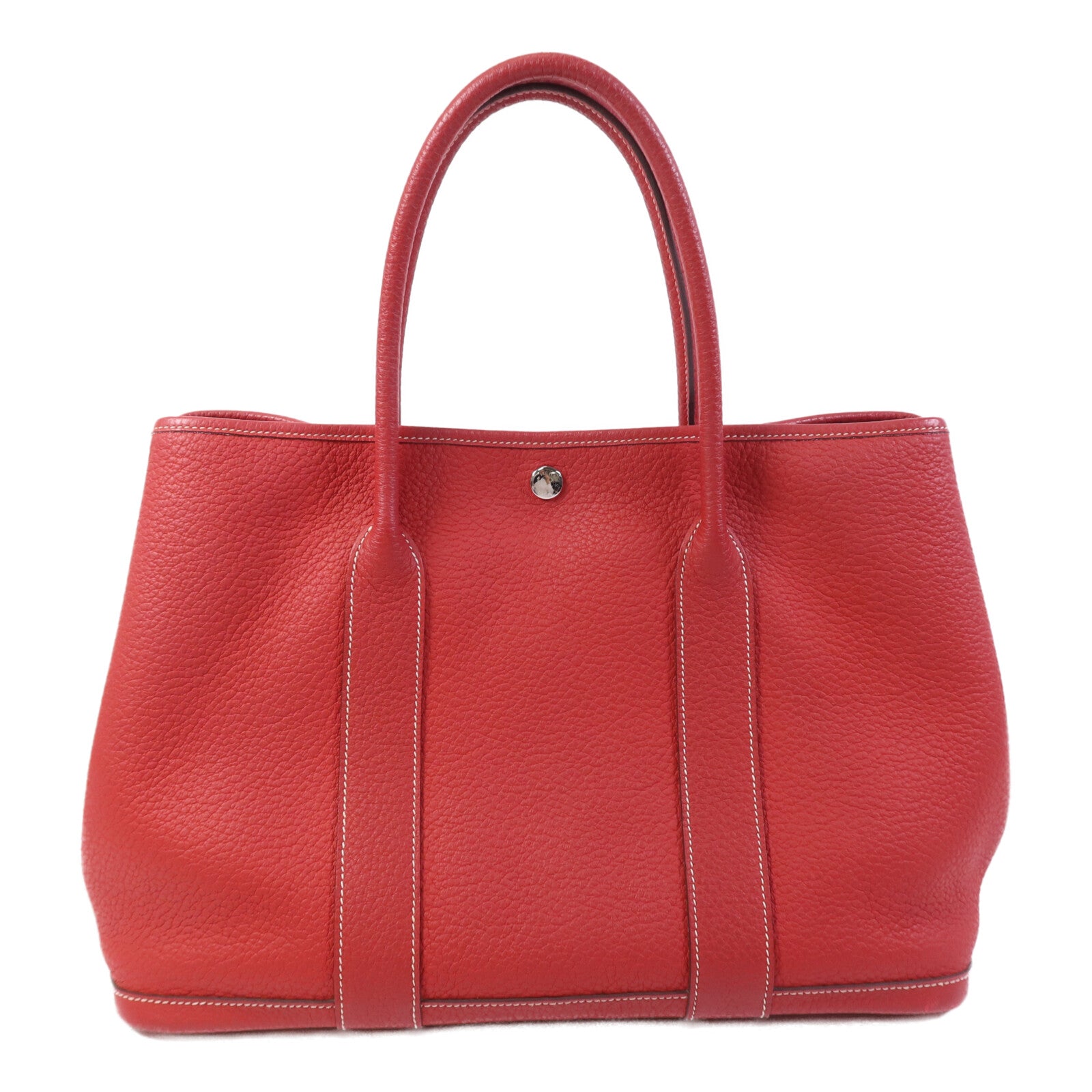 HERMES Clemence皮革Graden Party PM銀扣手挽袋Rouge Tomate