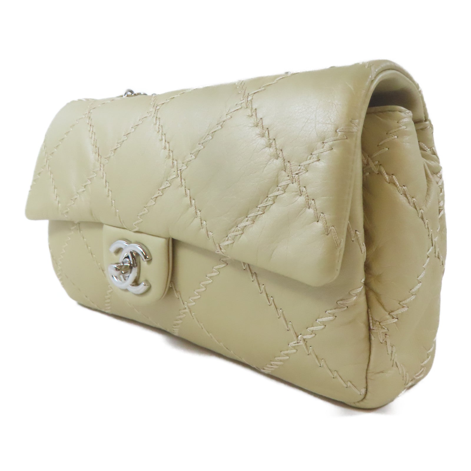 CHANEL 菱格羊皮皮革Chain Shoulder Bag銀扣鏈帶肩背袋金色