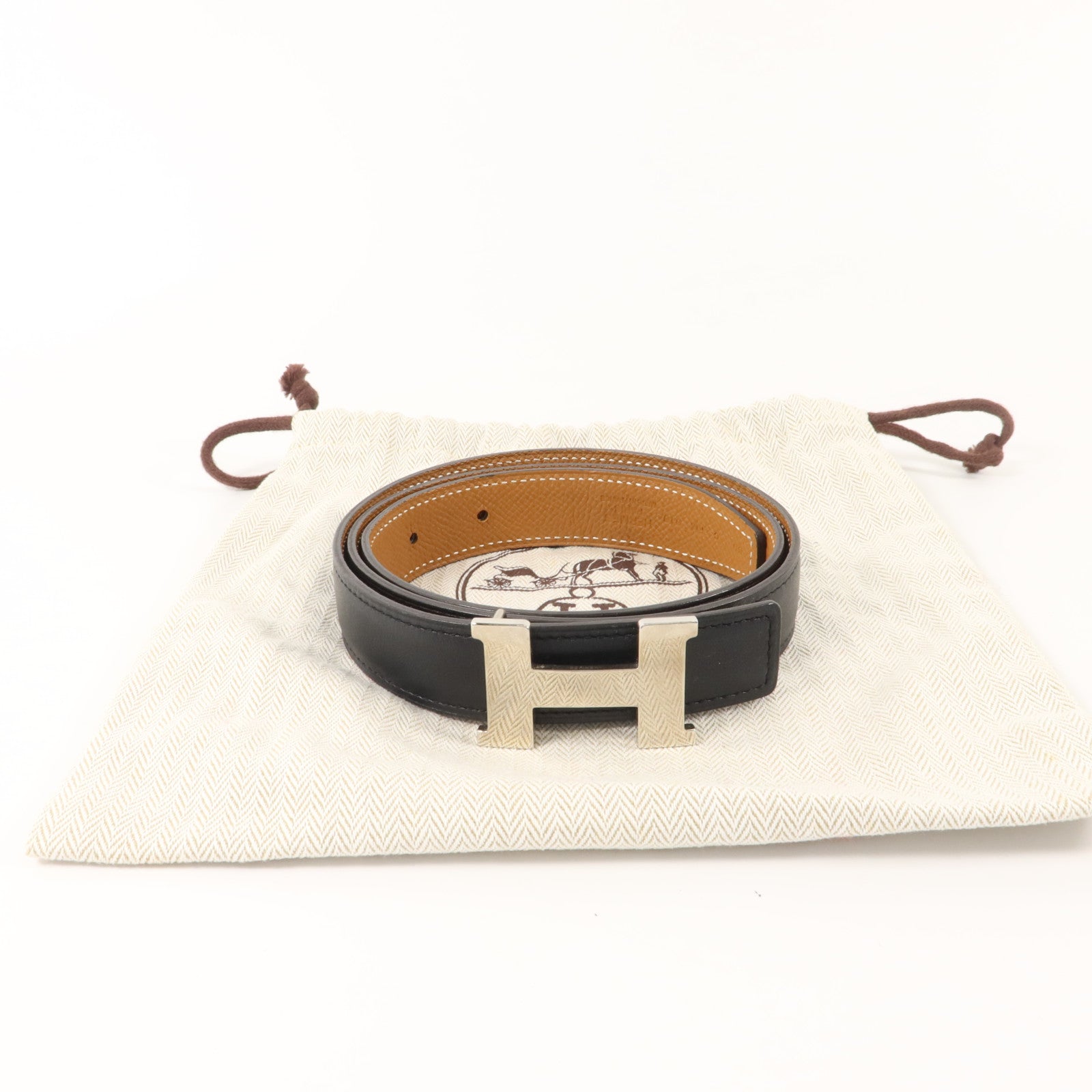 HERMES Epsom皮革/Swift皮革Mini H Belt 80cm皮帶Noir/Gold