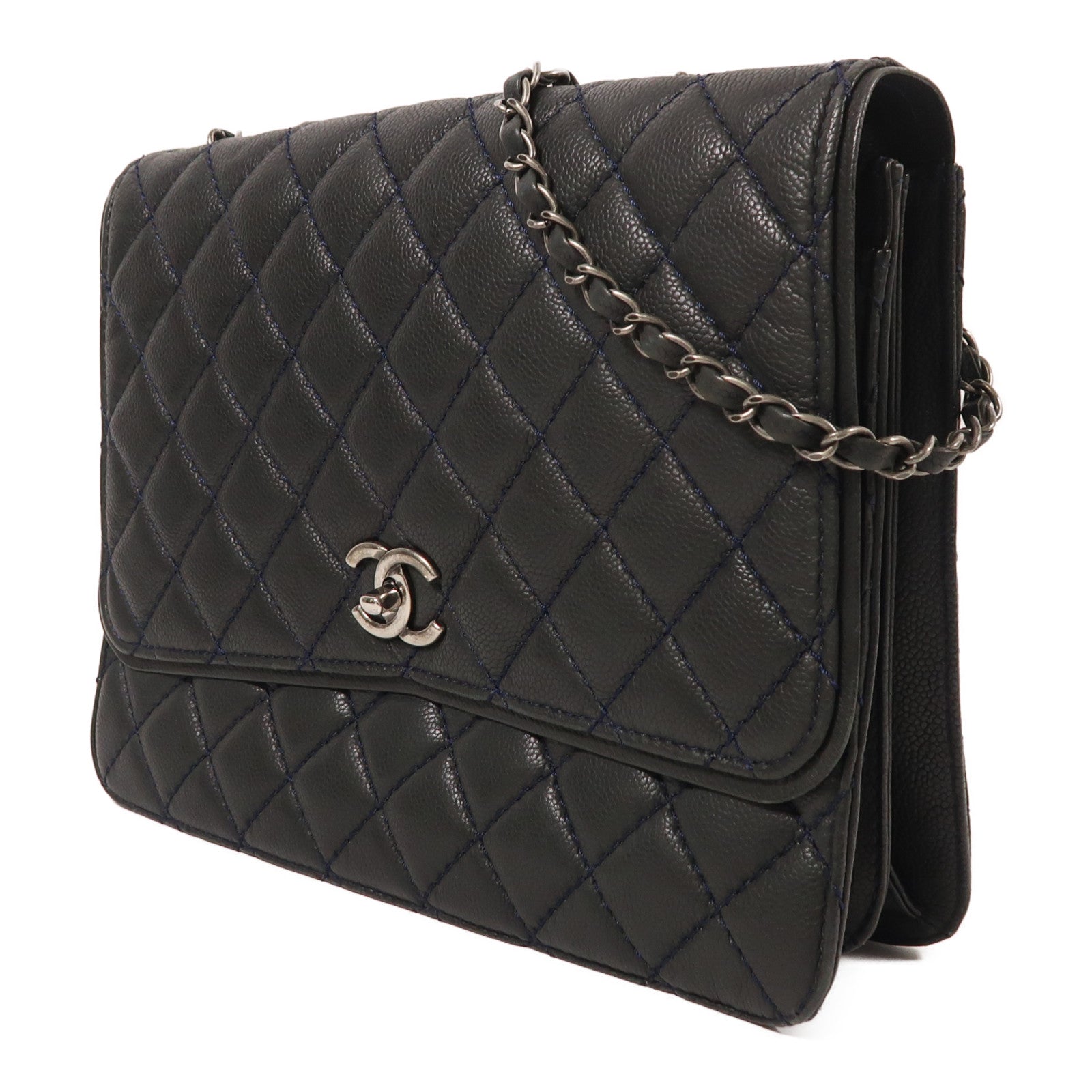 CHANEL 牛皮皮革Chain Shoulder銀扣鏈帶肩背袋