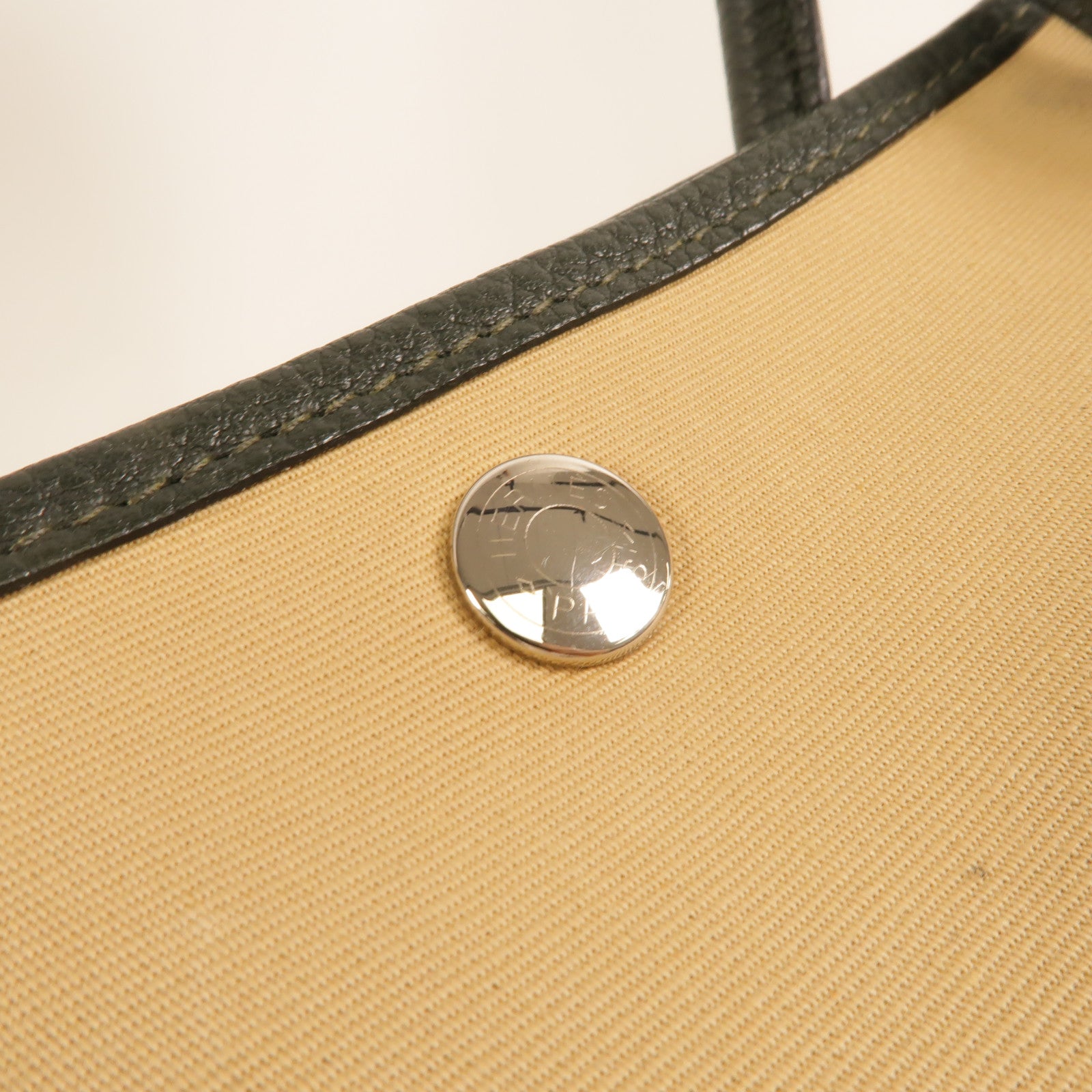 HERMES Toile/Negonda皮革Garden Party PM手挽袋Trench/Vert Fonce