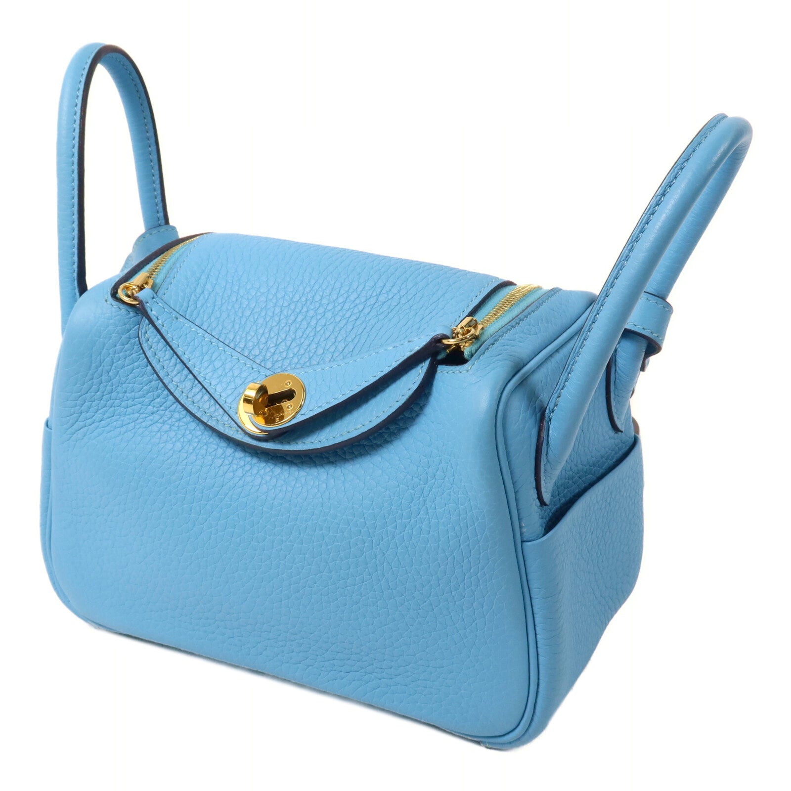 HERMES Clemence皮革Mini Lindy手挽肩背兩用袋Bleu Du Nord