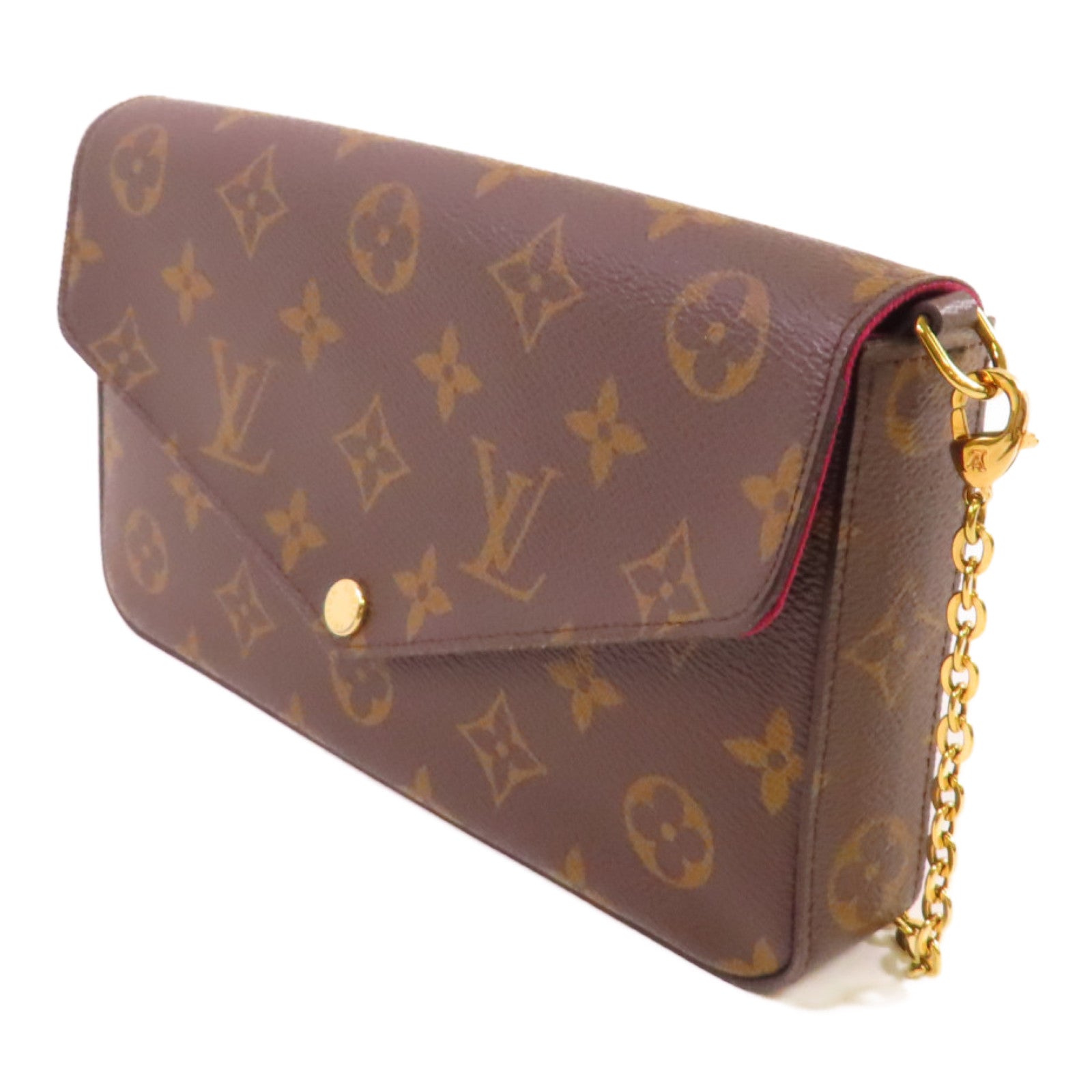 LOUIS VUITTON Monogram Pochette Felicie Shoulder Bag金扣鏈帶肩背袋啡色