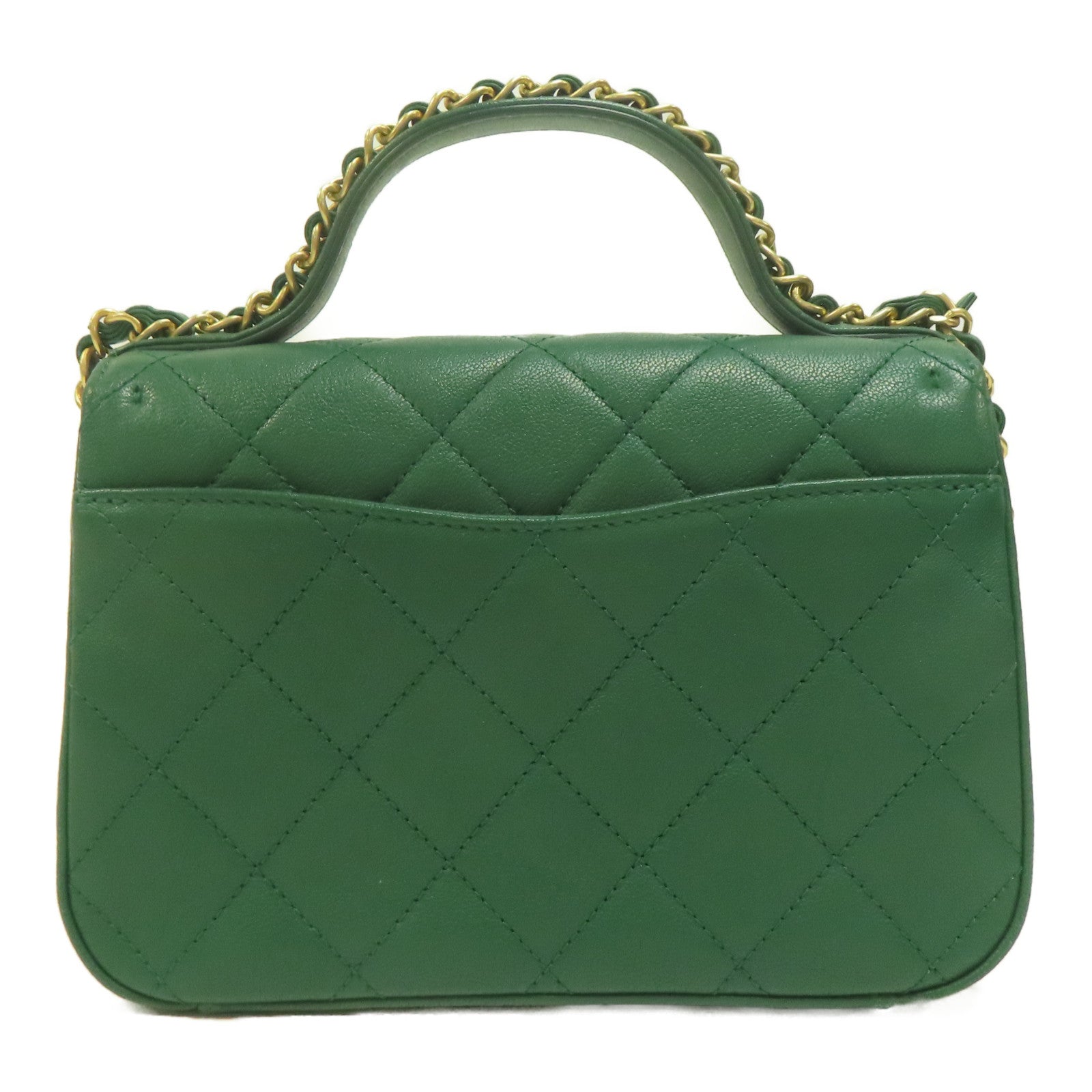 CHANEL 菱格羊皮皮革Chain Infinity Top Handle Flap Bag金扣鏈帶手挽肩背兩用袋綠色