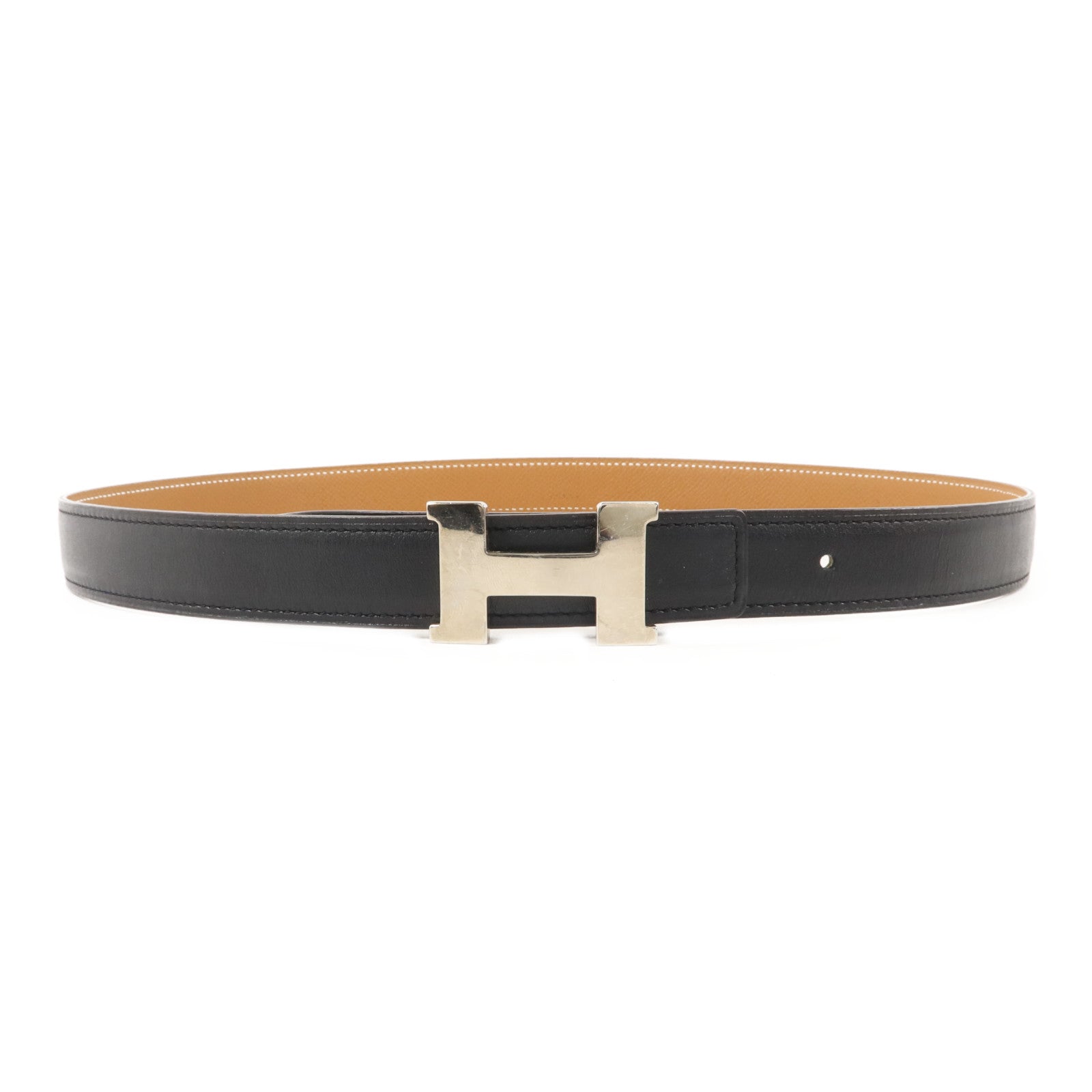 HERMES Epsom皮革/Swift皮革Mini H Belt 80cm皮帶Noir/Gold
