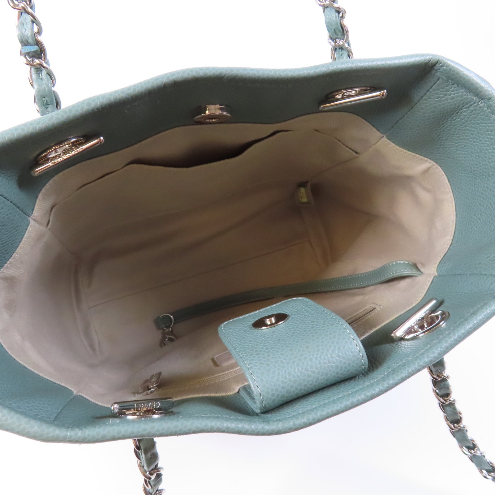 CHANEL 【激減優惠】牛皮皮革Tote Bag銀扣鏈帶手挽袋綠色