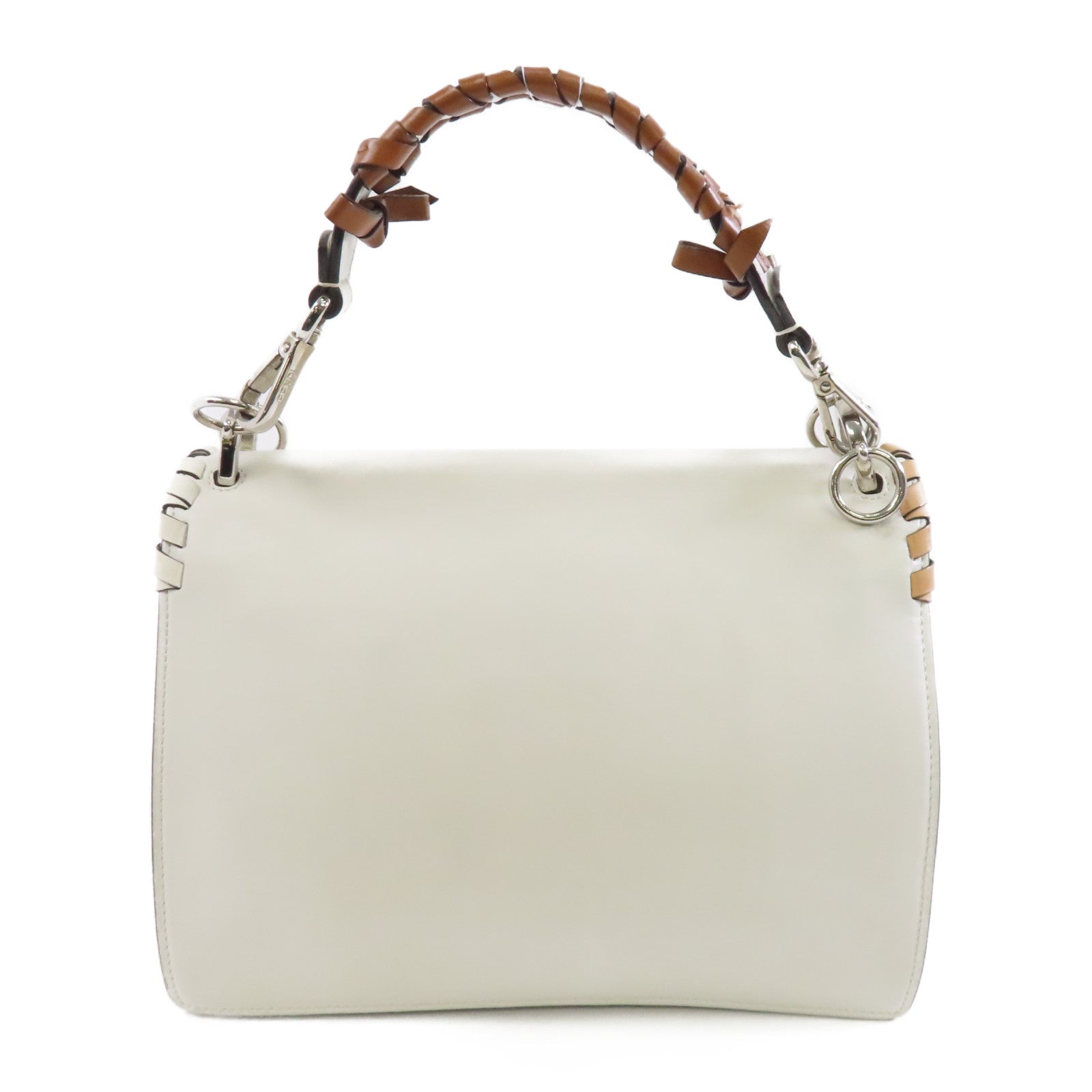 FENDI 【激減優惠】牛皮皮革2way Shoulder Bag銀扣手挽肩背兩用袋白色