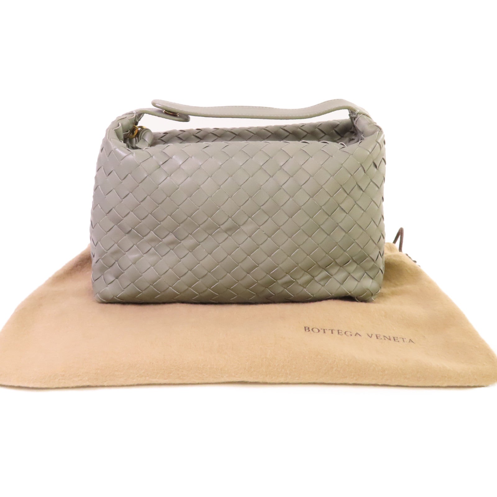 BOTTEGA VENETA 織紋皮革Handbag金扣手挽袋灰色