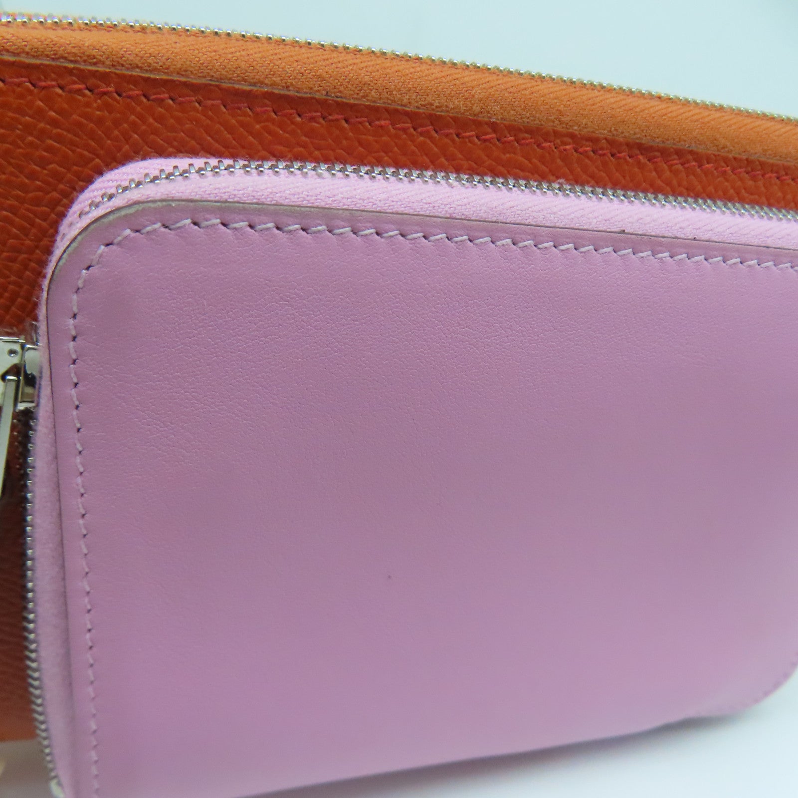 HERMES Espom/Swift皮革Silki Wallet To Go银长钱包/肩背袋橙色/粉红色