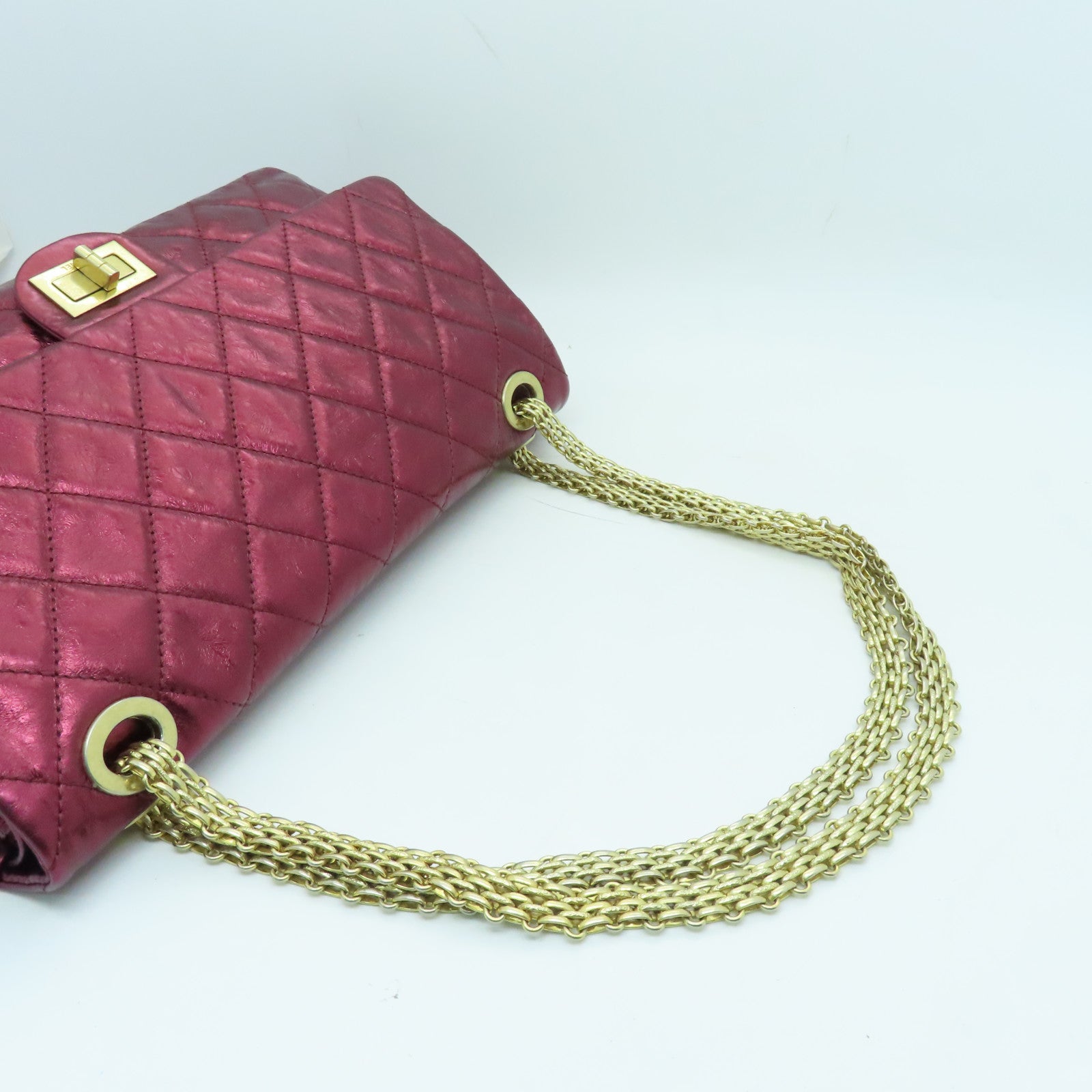 CHANEL 【激減優惠】菱格牛皮皮革2.55金扣鏈帶肩背袋紅色