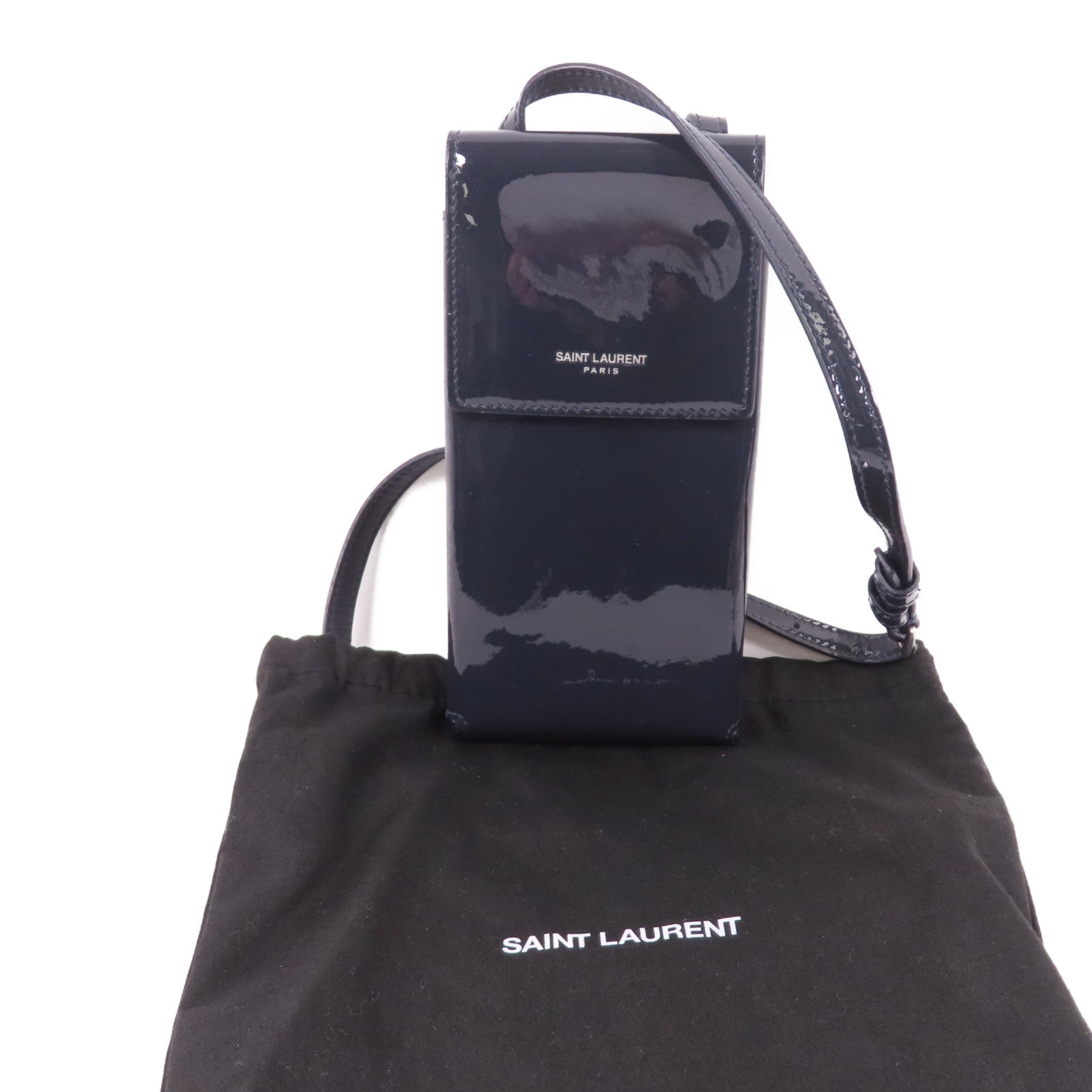 SAINT LAURENT 漆皮皮革Phone Pouch銀扣肩背袋