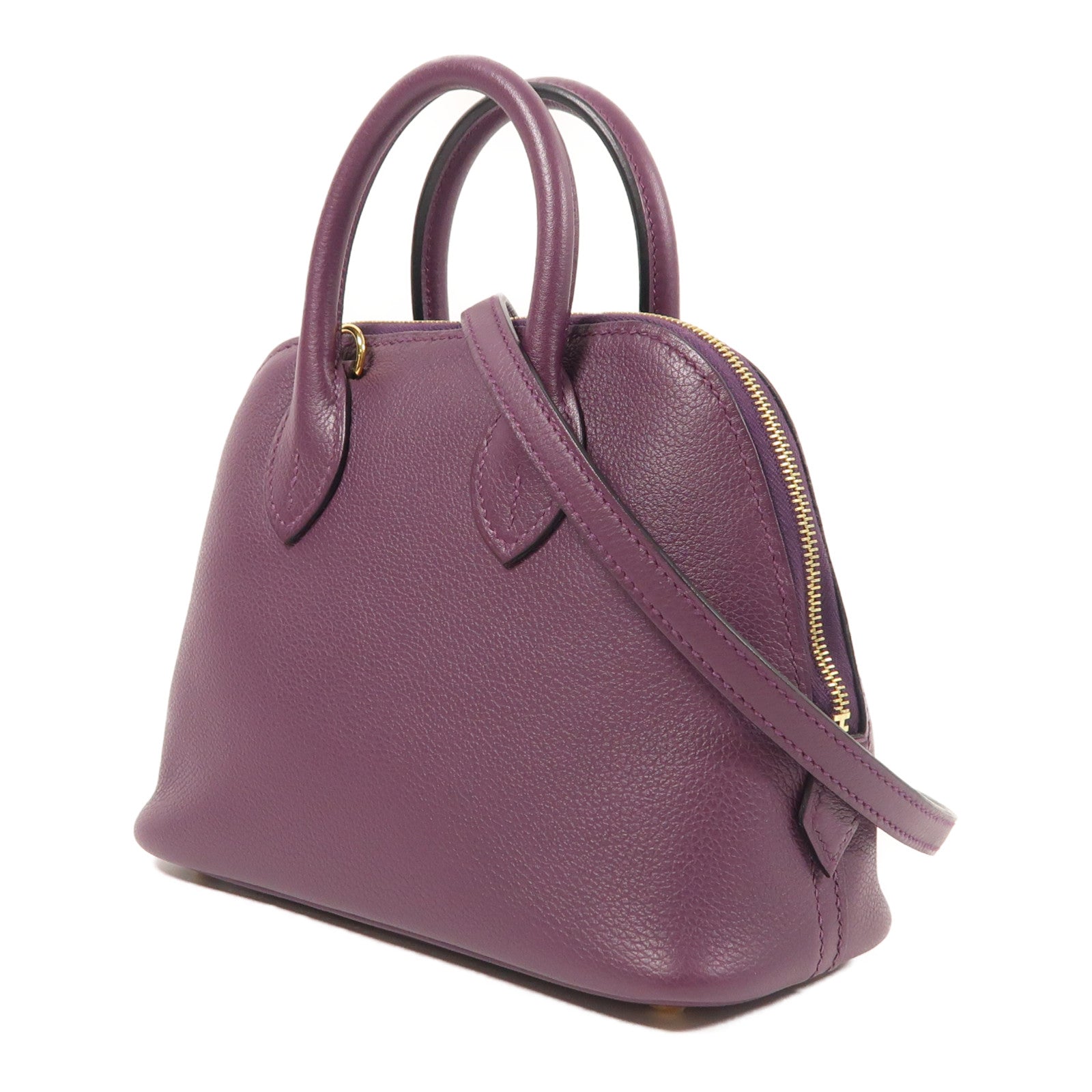 HERMES GHW Mini Bolide 2 Way Shoulder Bag Evercolor Leather Cassis/Rouge Grenat