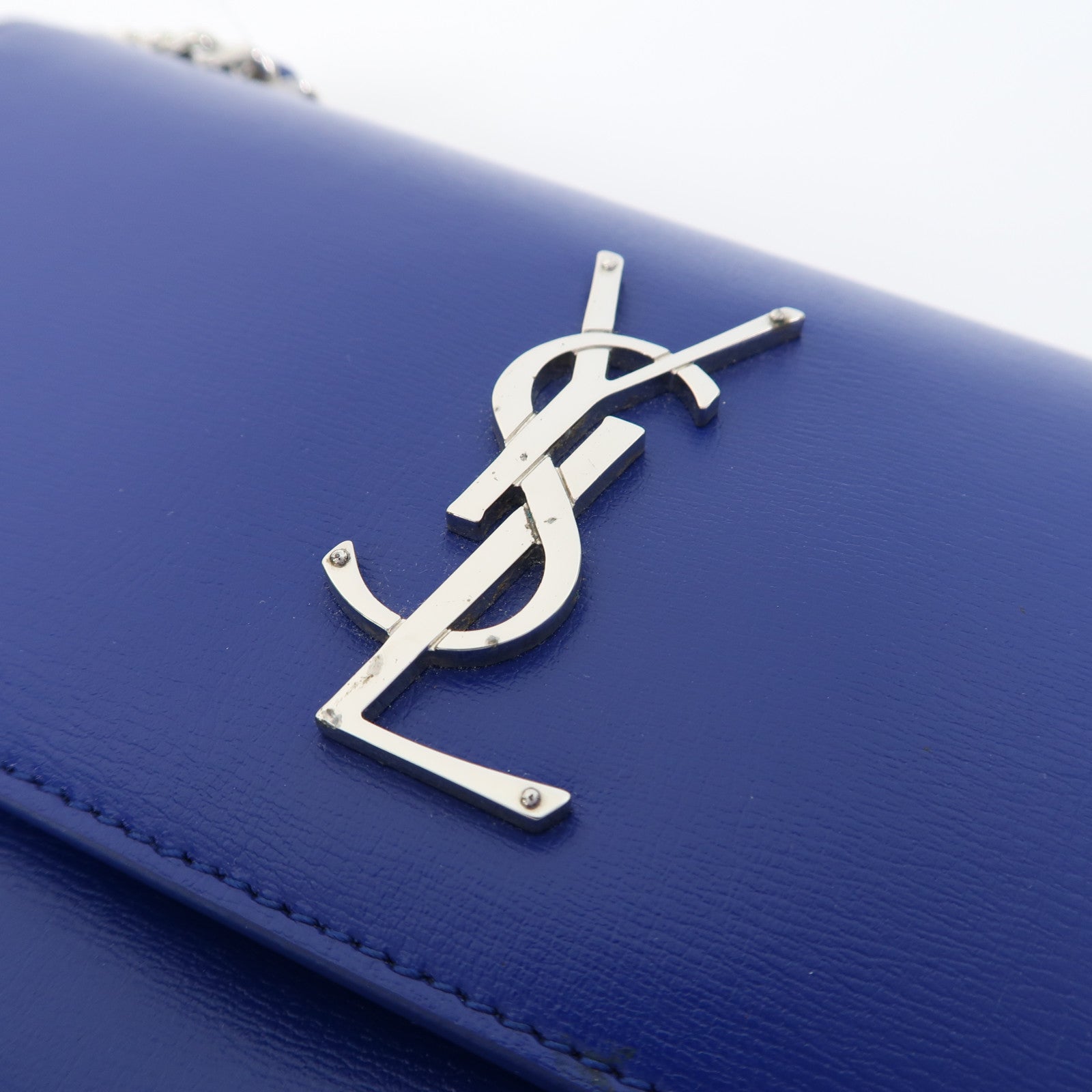 SAINT LAURENT 【激減優惠】牛皮皮革Sunset金扣鏈帶肩背袋藍色
