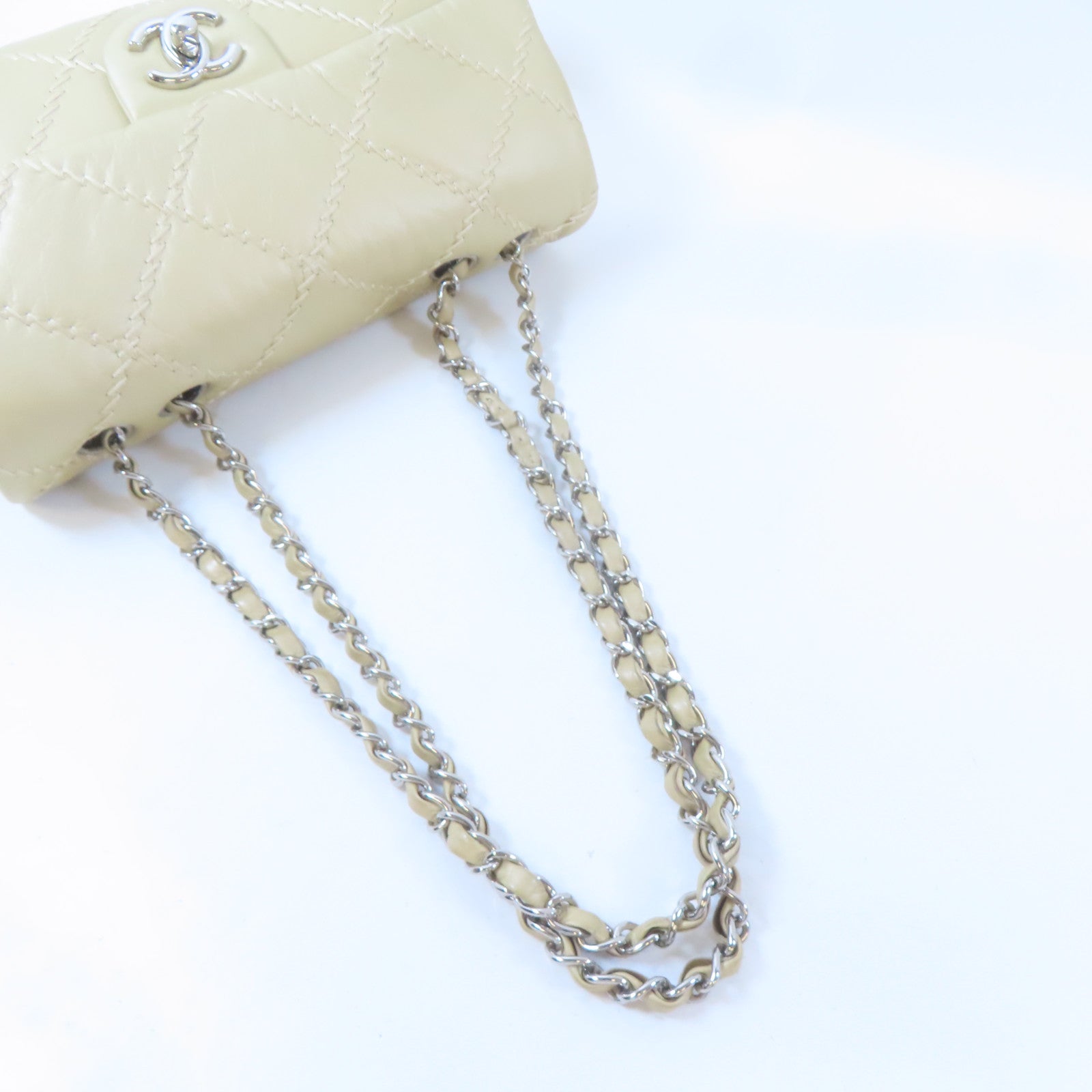 CHANEL 菱格羊皮皮革Chain Shoulder Bag銀扣鏈帶肩背袋金色