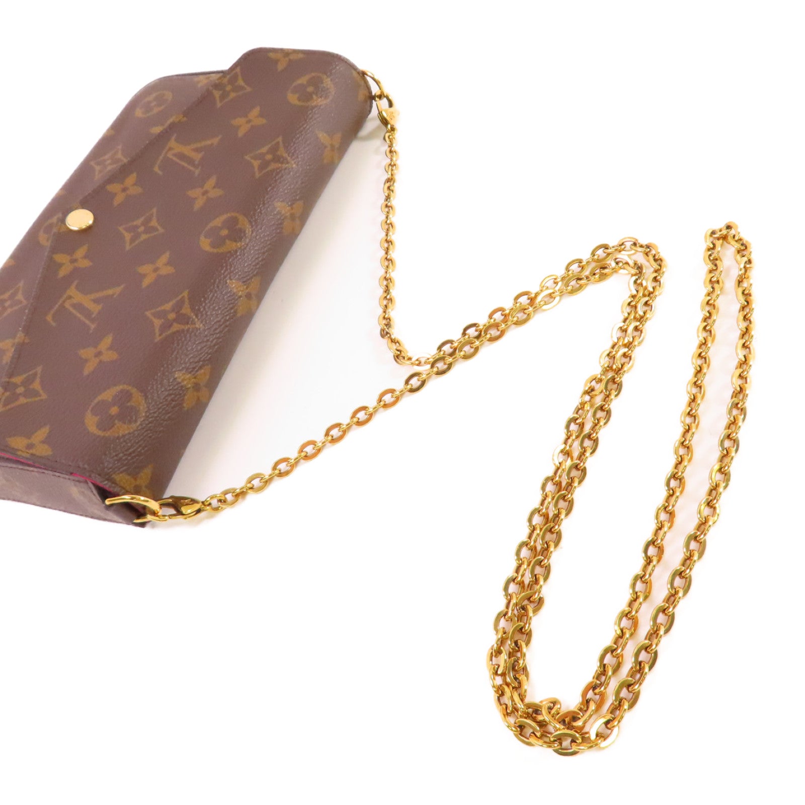 LOUIS VUITTON Monogram Pochette Felicie Shoulder Bag金扣鏈帶肩背袋啡色
