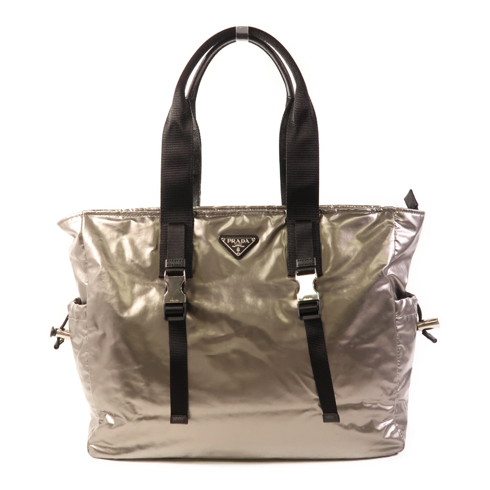 PRADA SHW Shoulder Tote Bag 2VG042 Nylon Silver