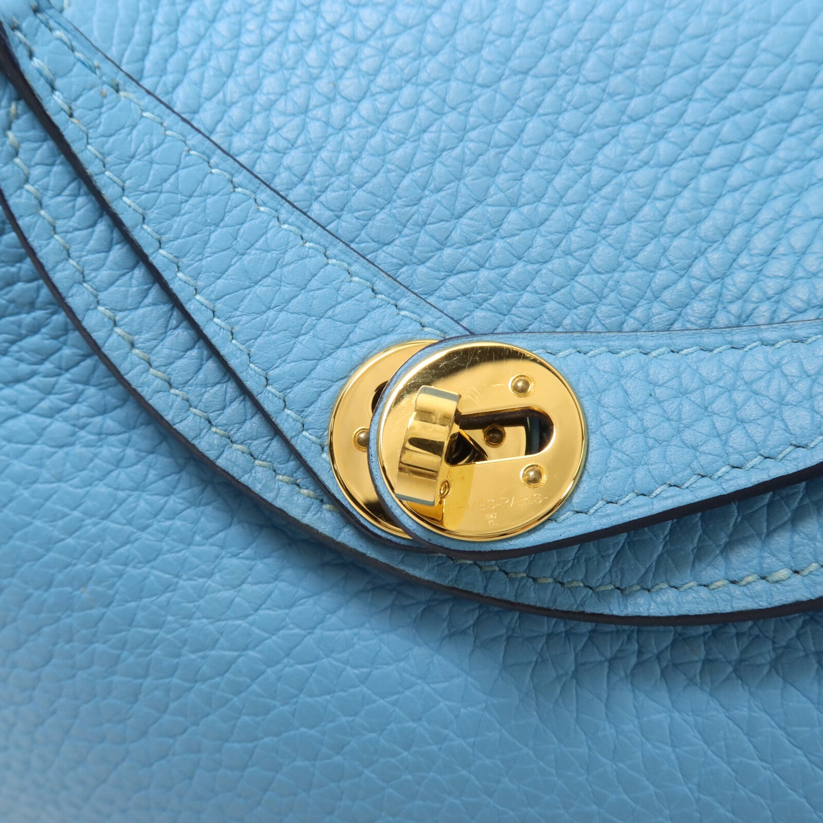 HERMES Clemence皮革Mini Lindy手挽肩背兩用袋Bleu Du Nord