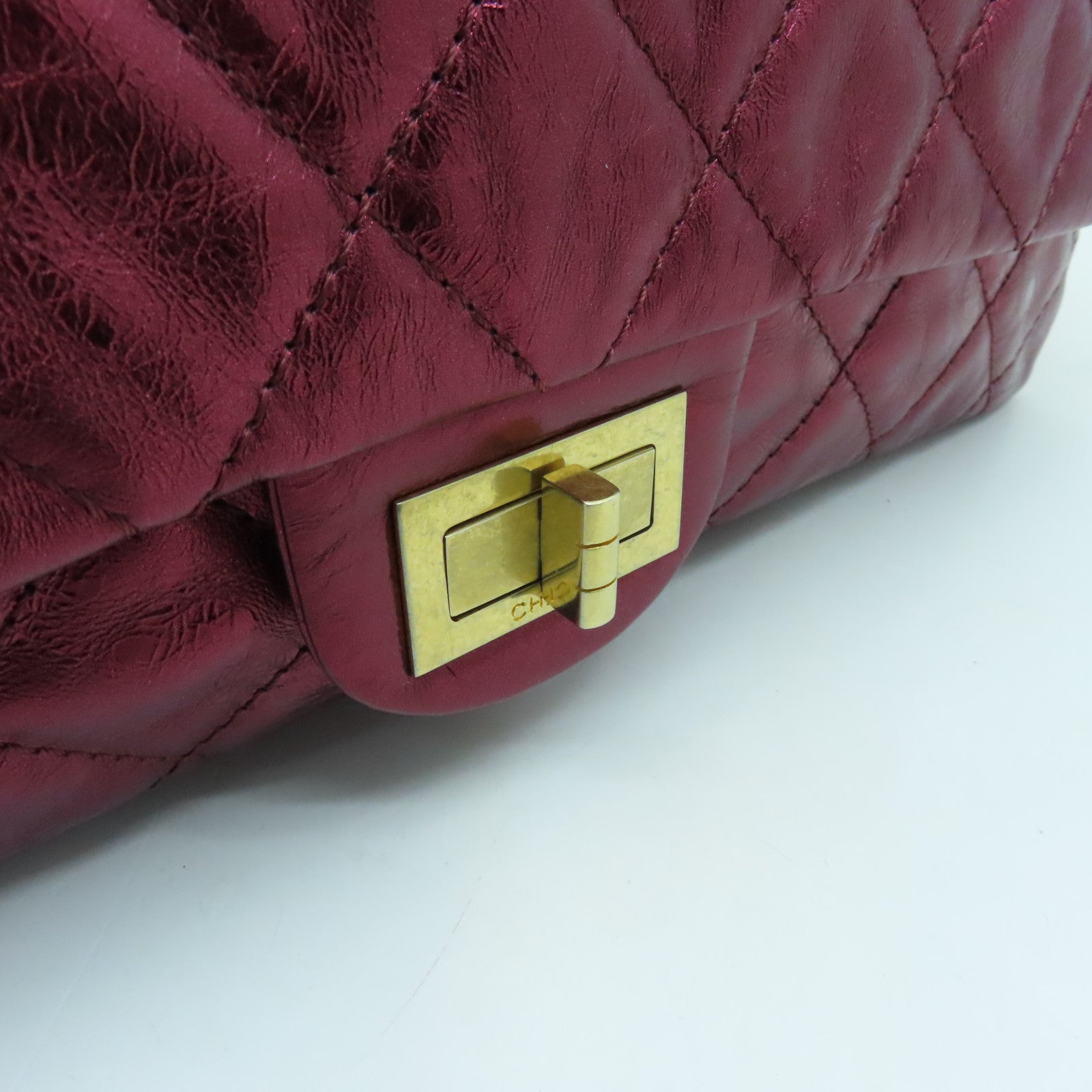 CHANEL 【激減優惠】菱格牛皮皮革2.55金扣鏈帶肩背袋紅色