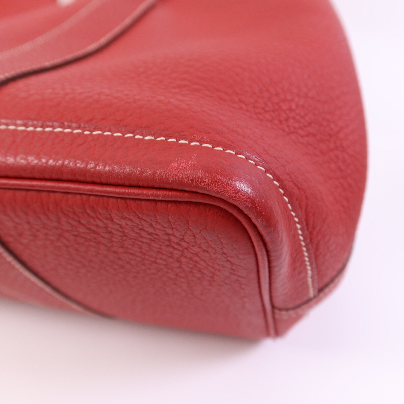 HERMES Clemence皮革Graden Party PM銀扣手挽袋Rouge Tomate