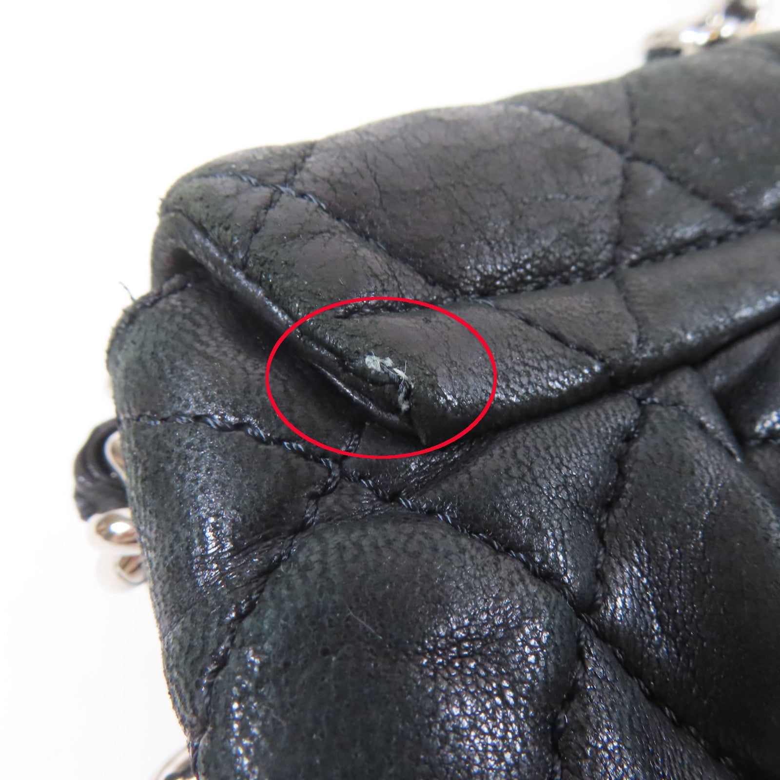 CHANEL 菱格牛皮皮革Chain Shoulder銀扣鏈帶肩背袋黑色