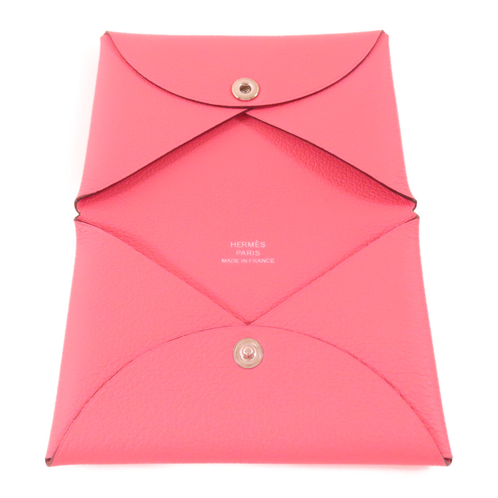 HERMES Evercolor皮革Calvi銀扣卡片套Rose Azalee
