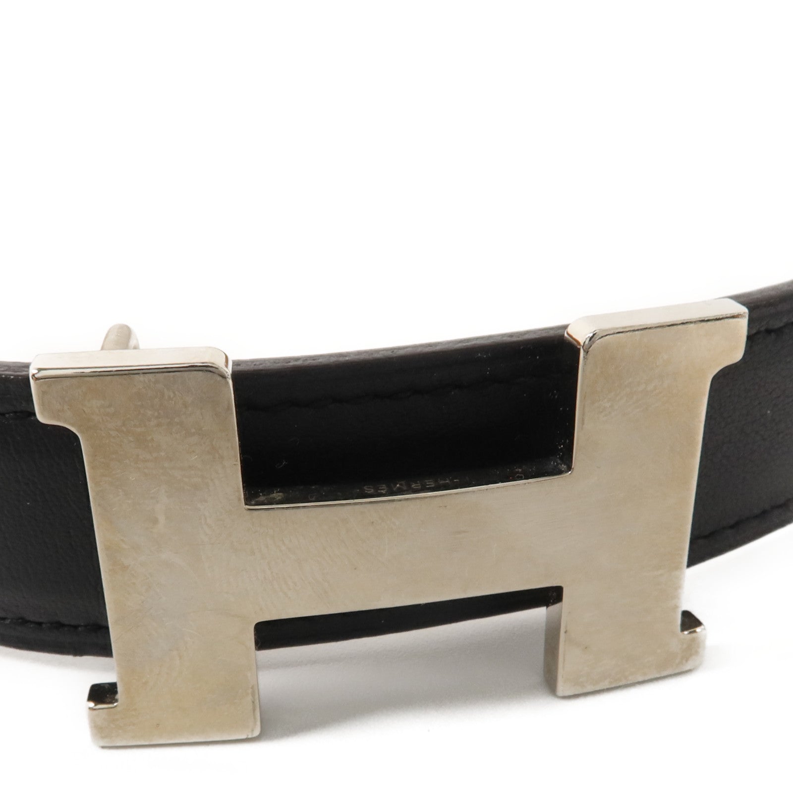 HERMES Epsom皮革/Swift皮革Mini H Belt 80cm皮帶Noir/Gold
