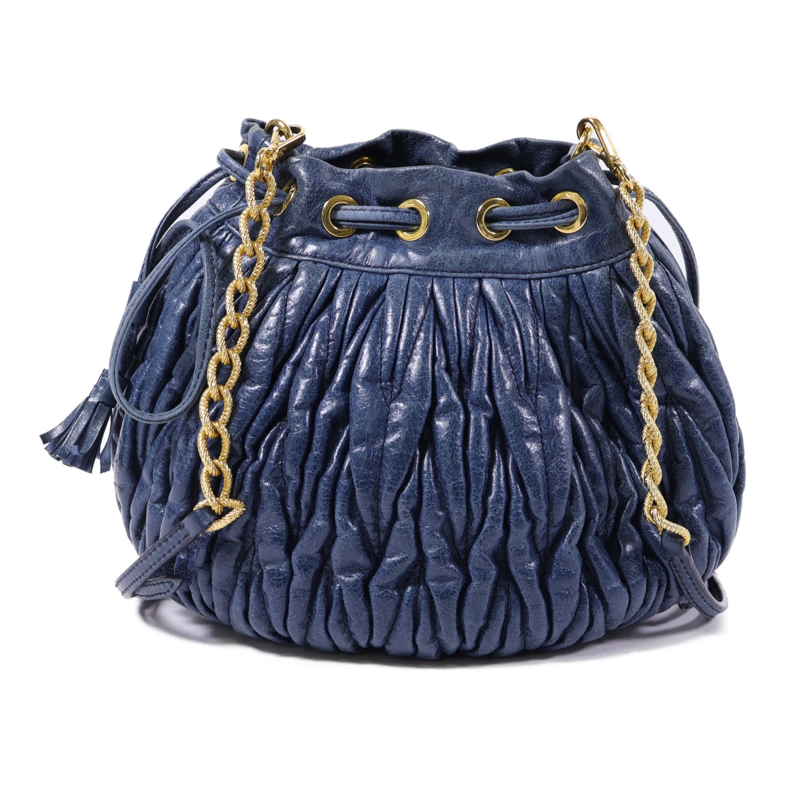 Miu Miu 牛皮皮革Chain Shoulder金扣鏈帶肩背袋