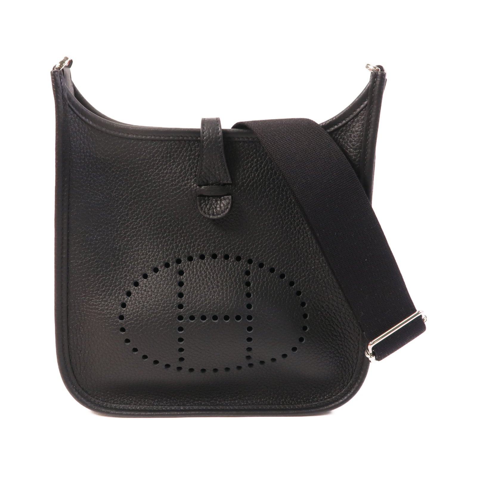 HERMES Clemence皮革Evelyne 23銀扣肩背袋Noir