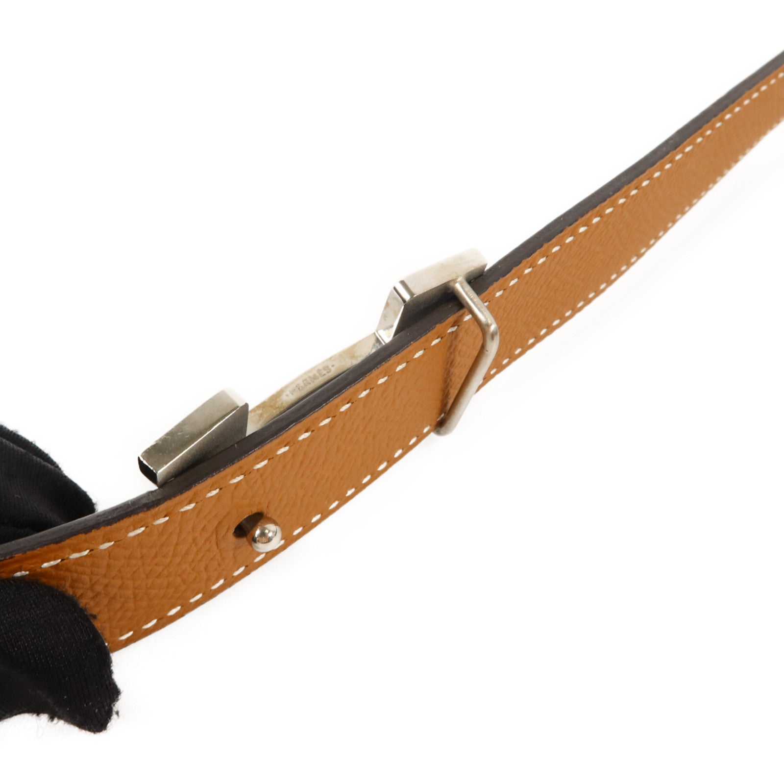 HERMES Epsom皮革/Swift皮革Mini H Belt 80cm皮帶Noir/Gold